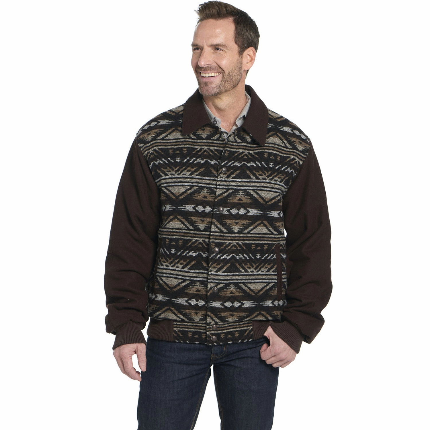 Cripple Creek Mens Navajo Blanket Snap CCP Americano Brown 100% Polyester Vest Sleek Casual