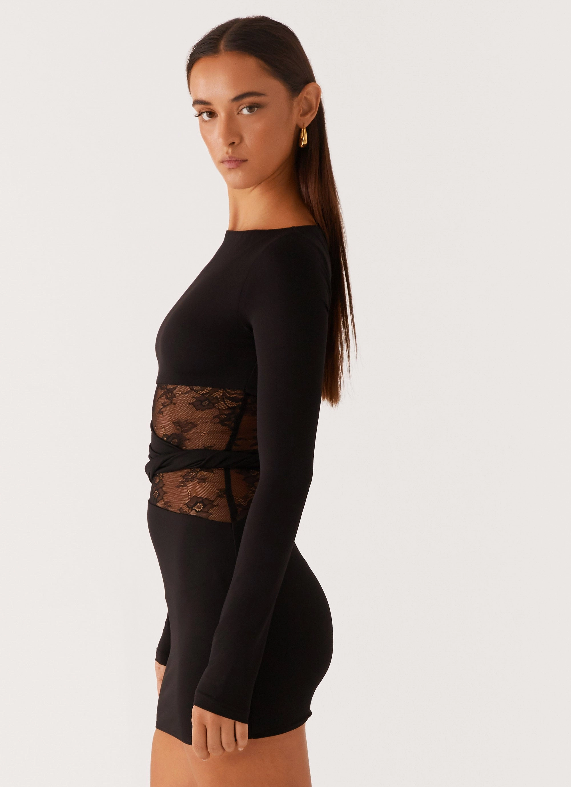 Echo Long Sleeve Mini Dress - Black Soft Fit Wear