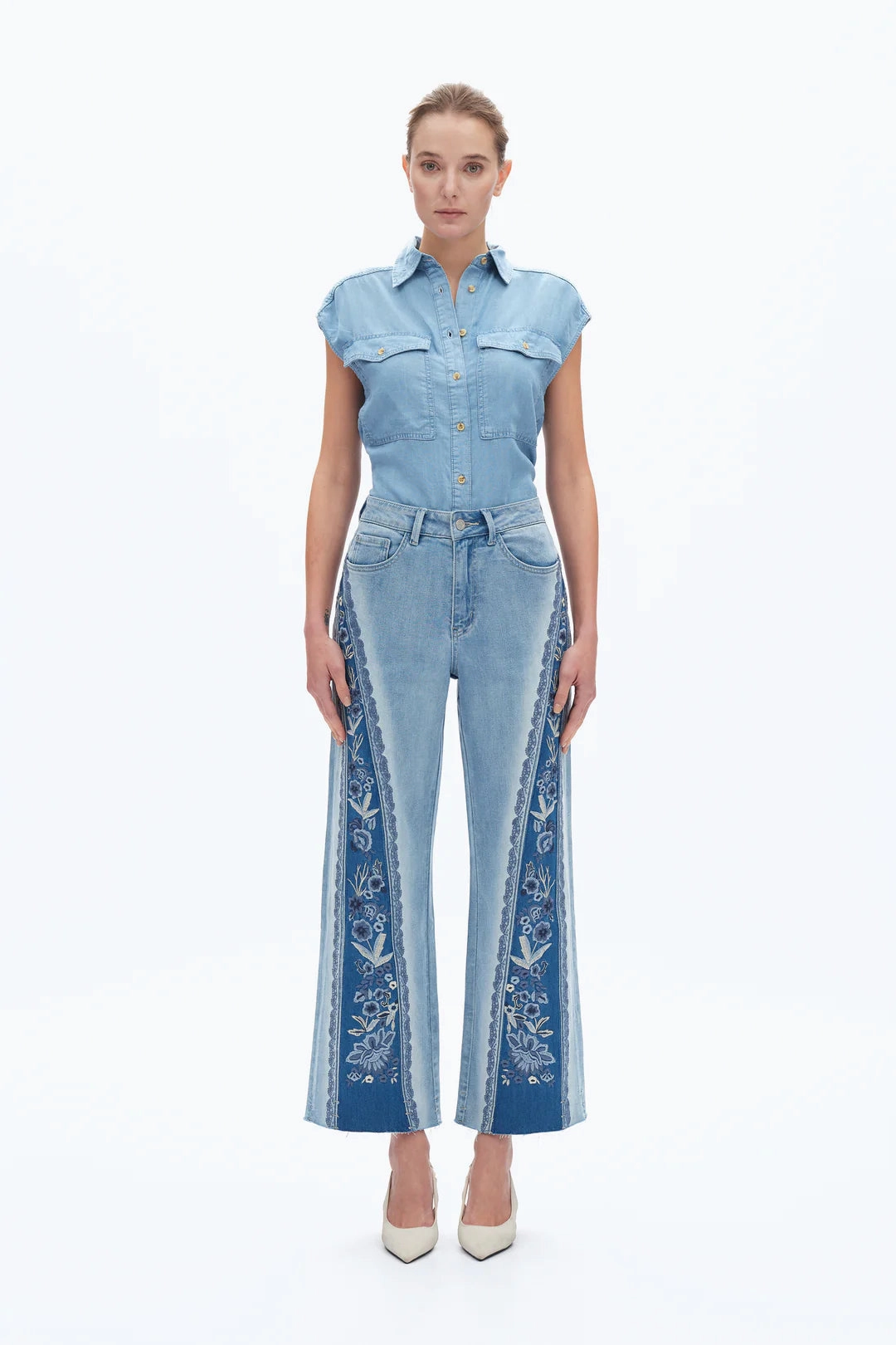 Everyday Look Ultra High Rise Embroidered Wide Leg Jeans