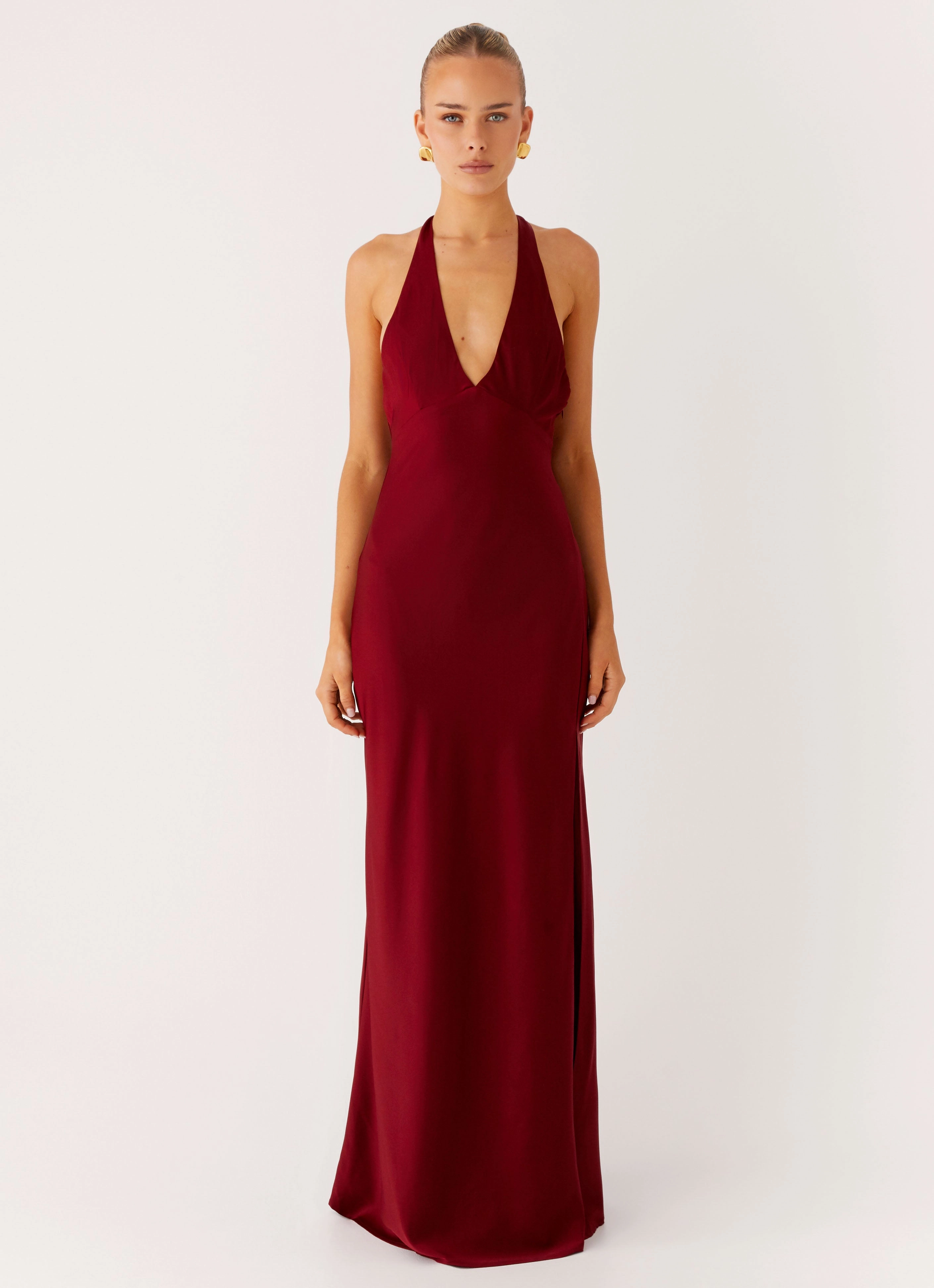 Breathable Subtle Lines Angie Maxi Dress - Burgundy