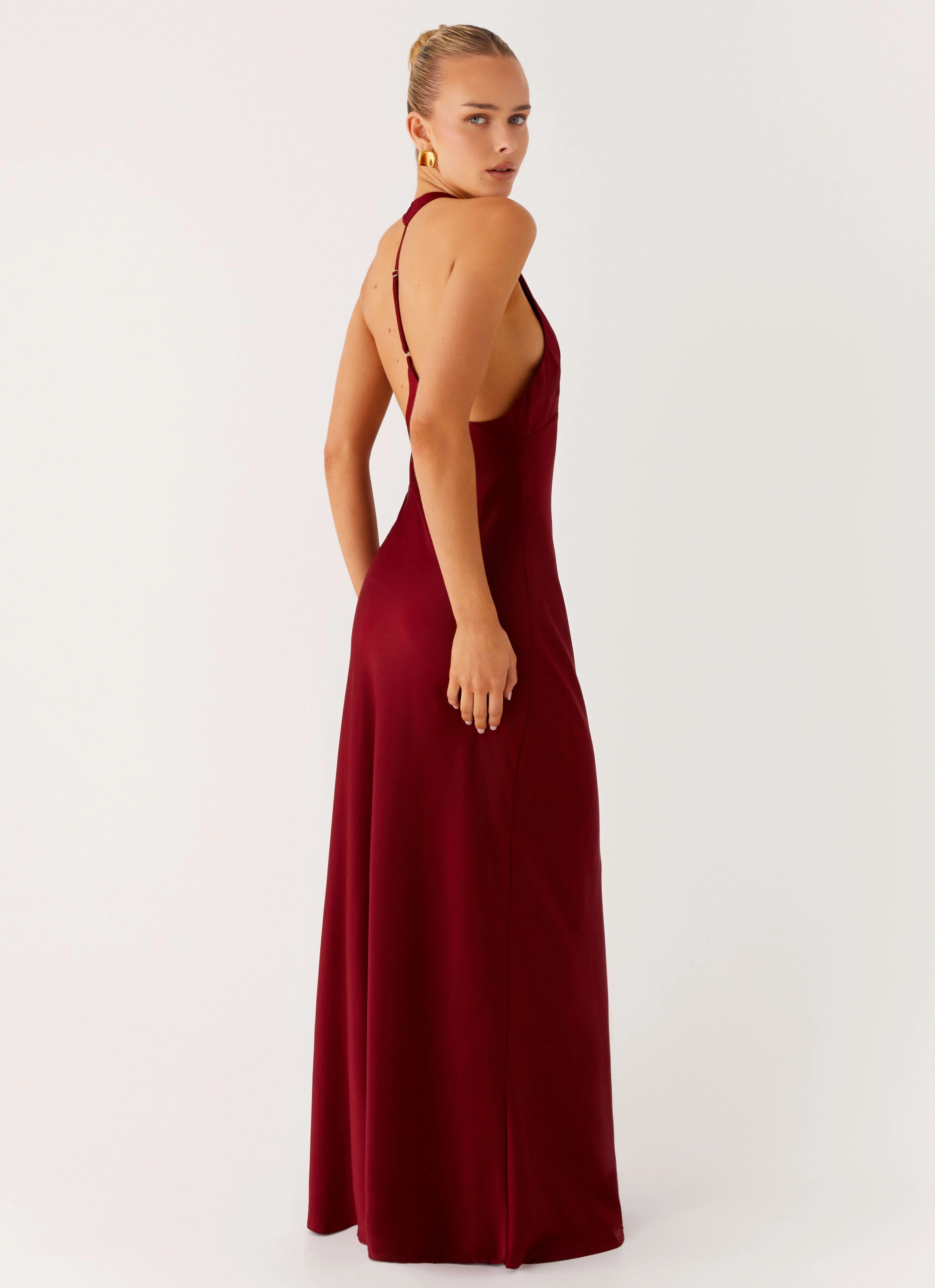 High-Neck Chic and Stylish Angie Maxi Dress - Burgundy