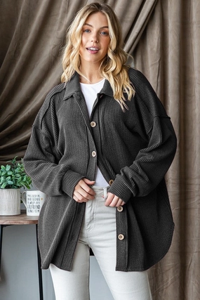 Melanie Basic Collar Solid Urban Ribbed Button Down Dynamic Compression Fit Travel Light Fit