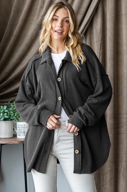 Melanie Basic Collar Solid Urban Ribbed Button Down Dynamic Compression Fit Travel Light Fit