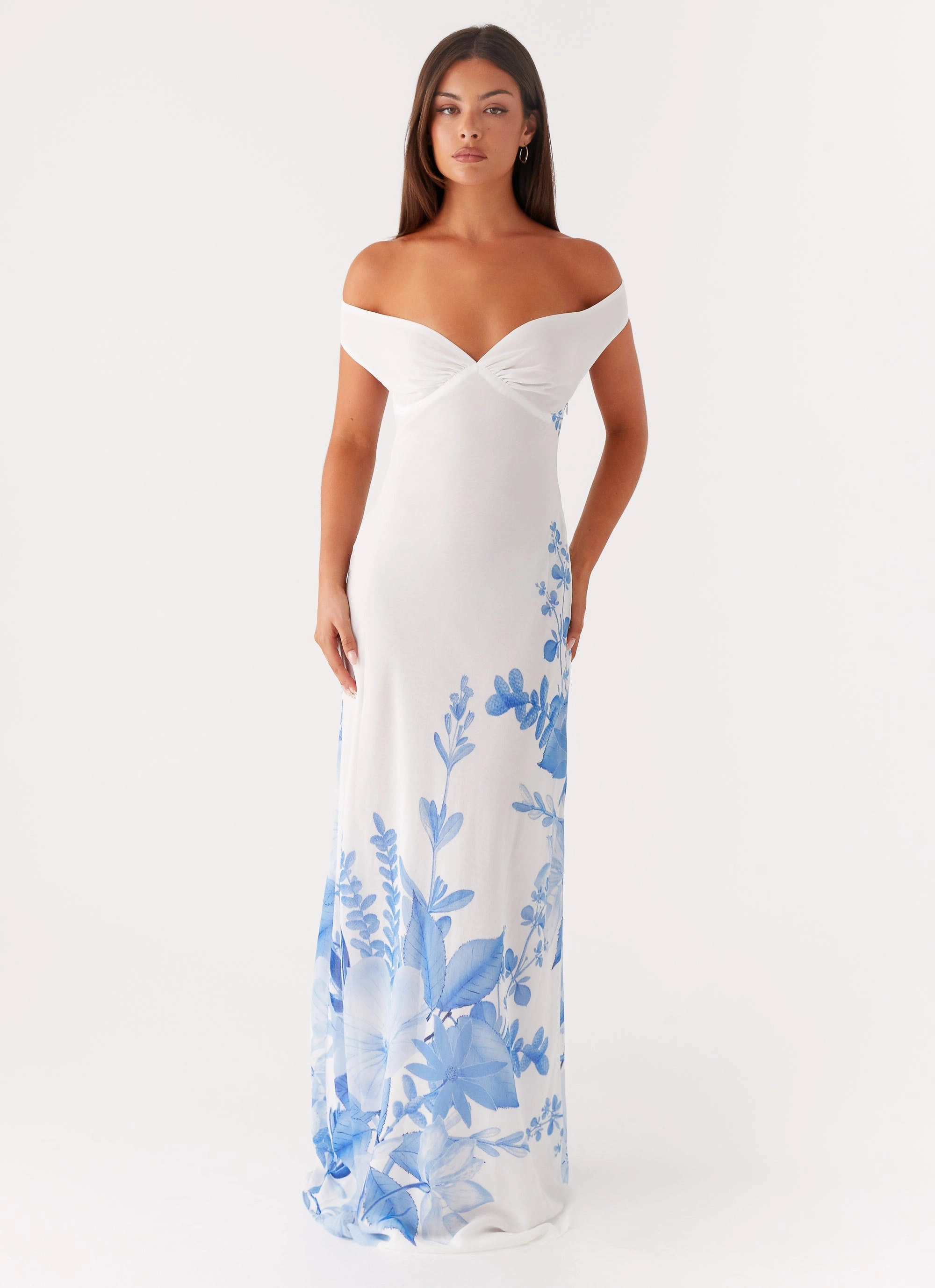 Krissa Maxi Dress - Blue Floral Fluid Fabric Tailored Mood