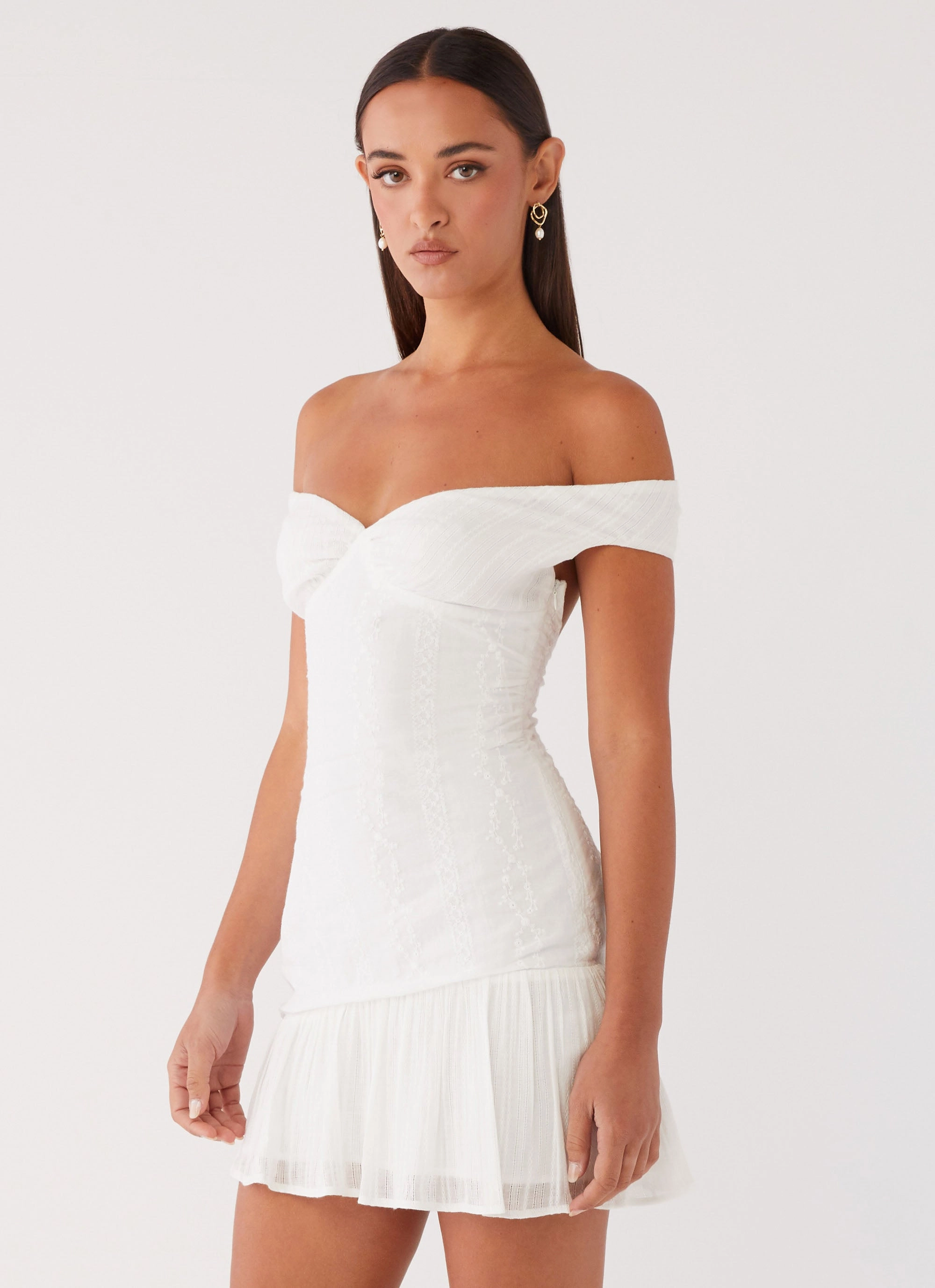 Gabby Ruffle Hem Mini Dress - Ivory Classic Layer