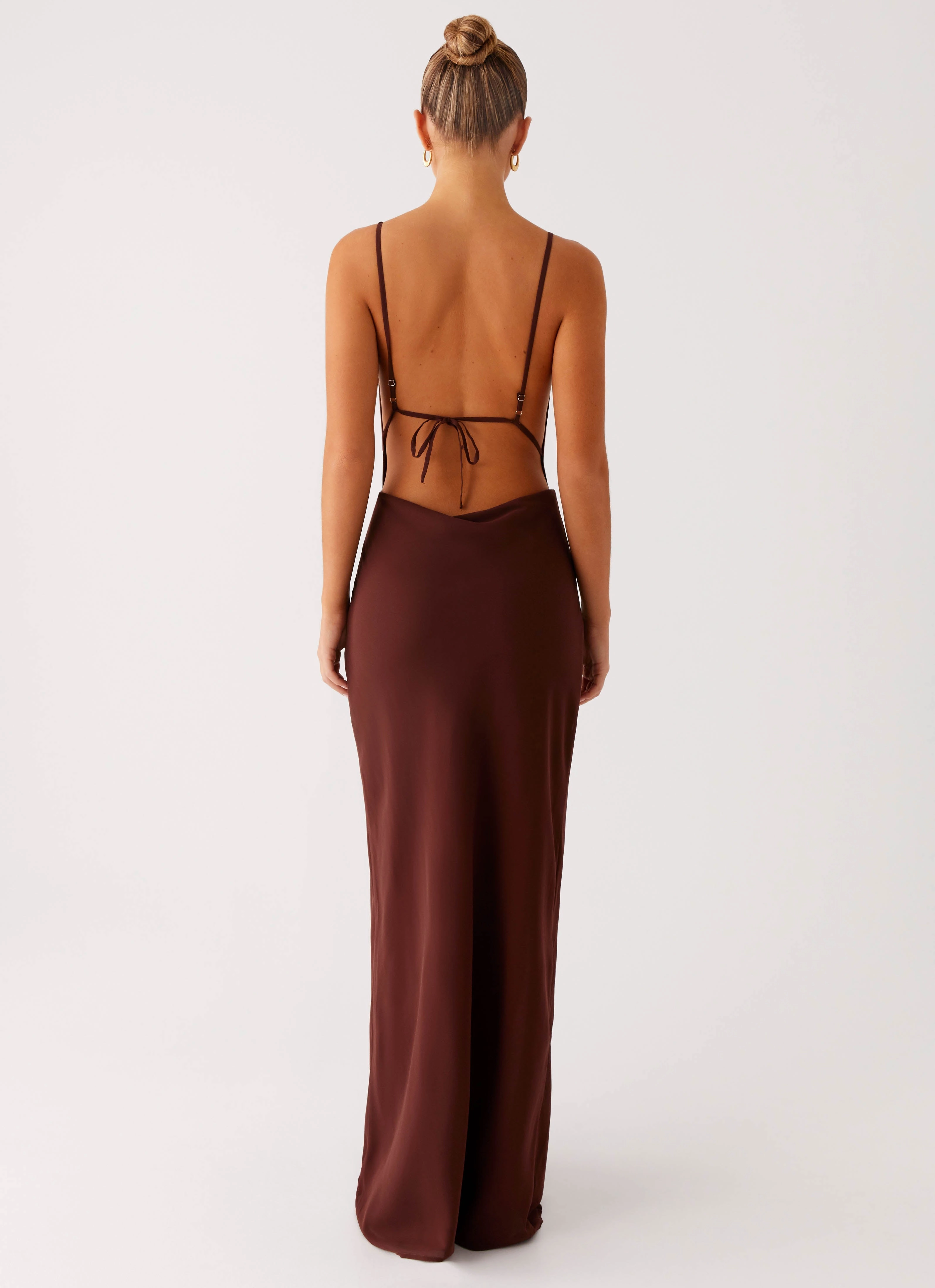Stream Cut Sheer-Overlay Elation Cowl Neck Maxi Dress - Chocolate