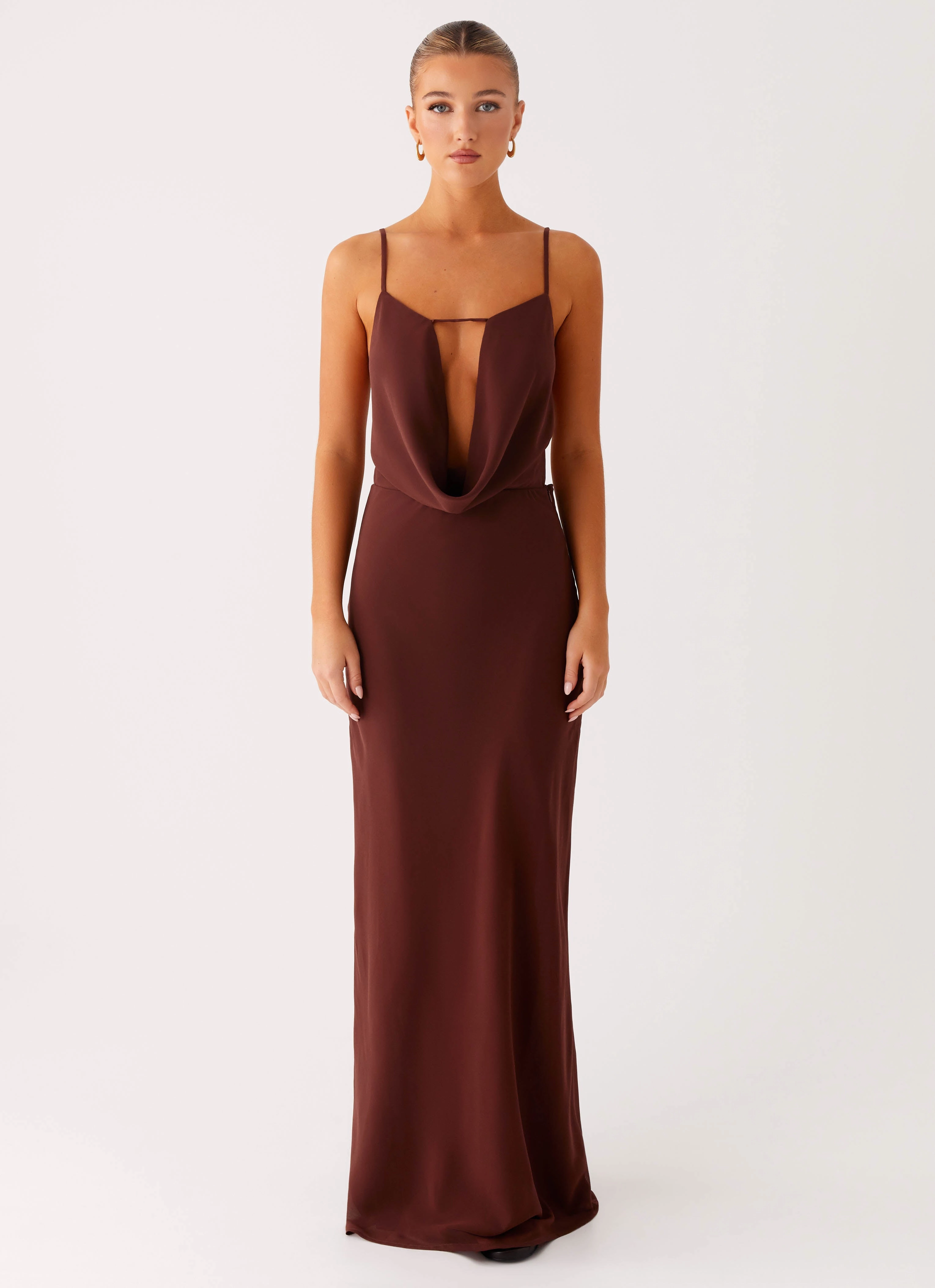 Elation Cowl Neck Maxi Dress - Chocolate Festival-Ready