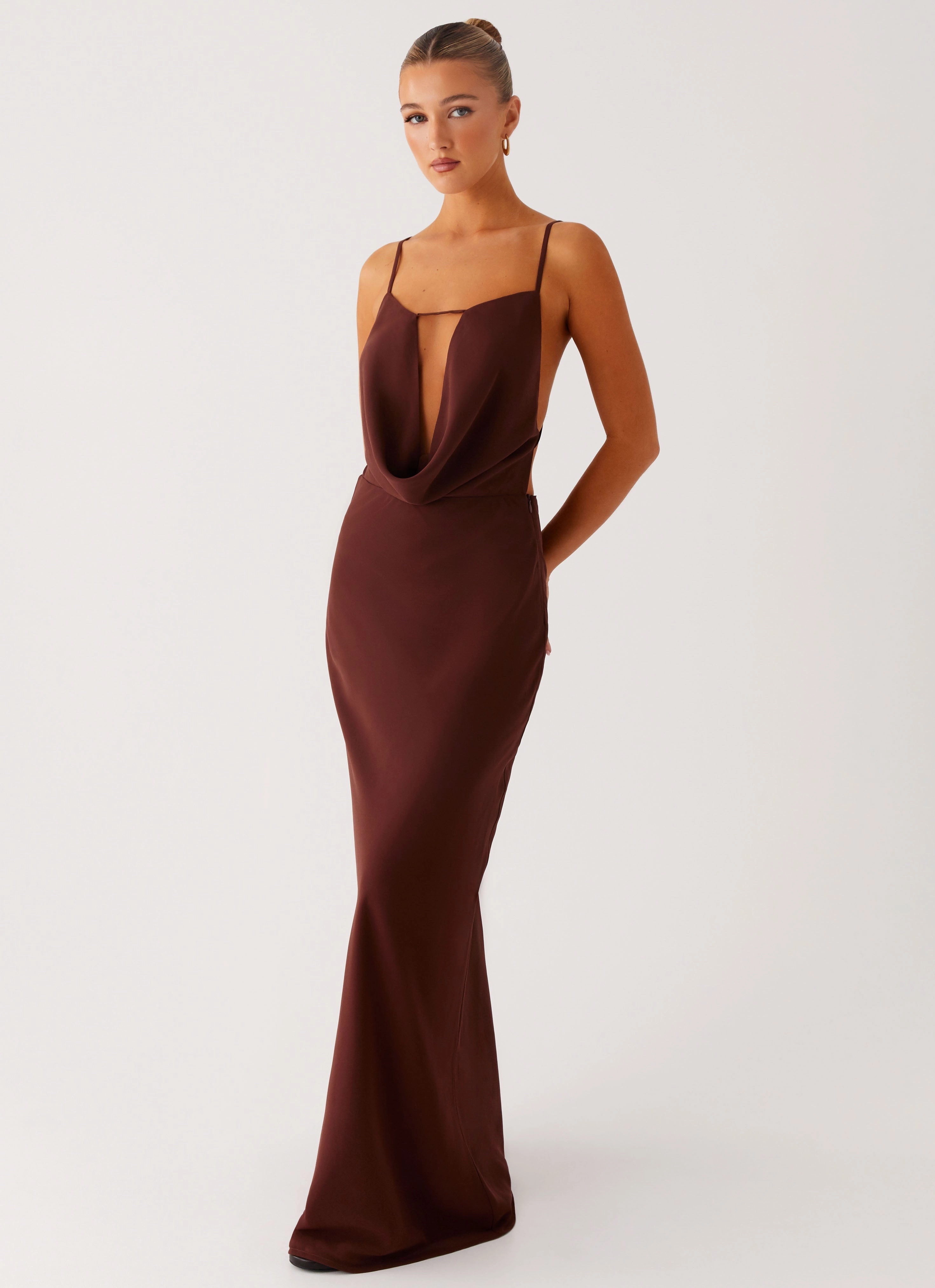 Elation Cowl Neck Maxi Dress - Chocolate Ready Anytime