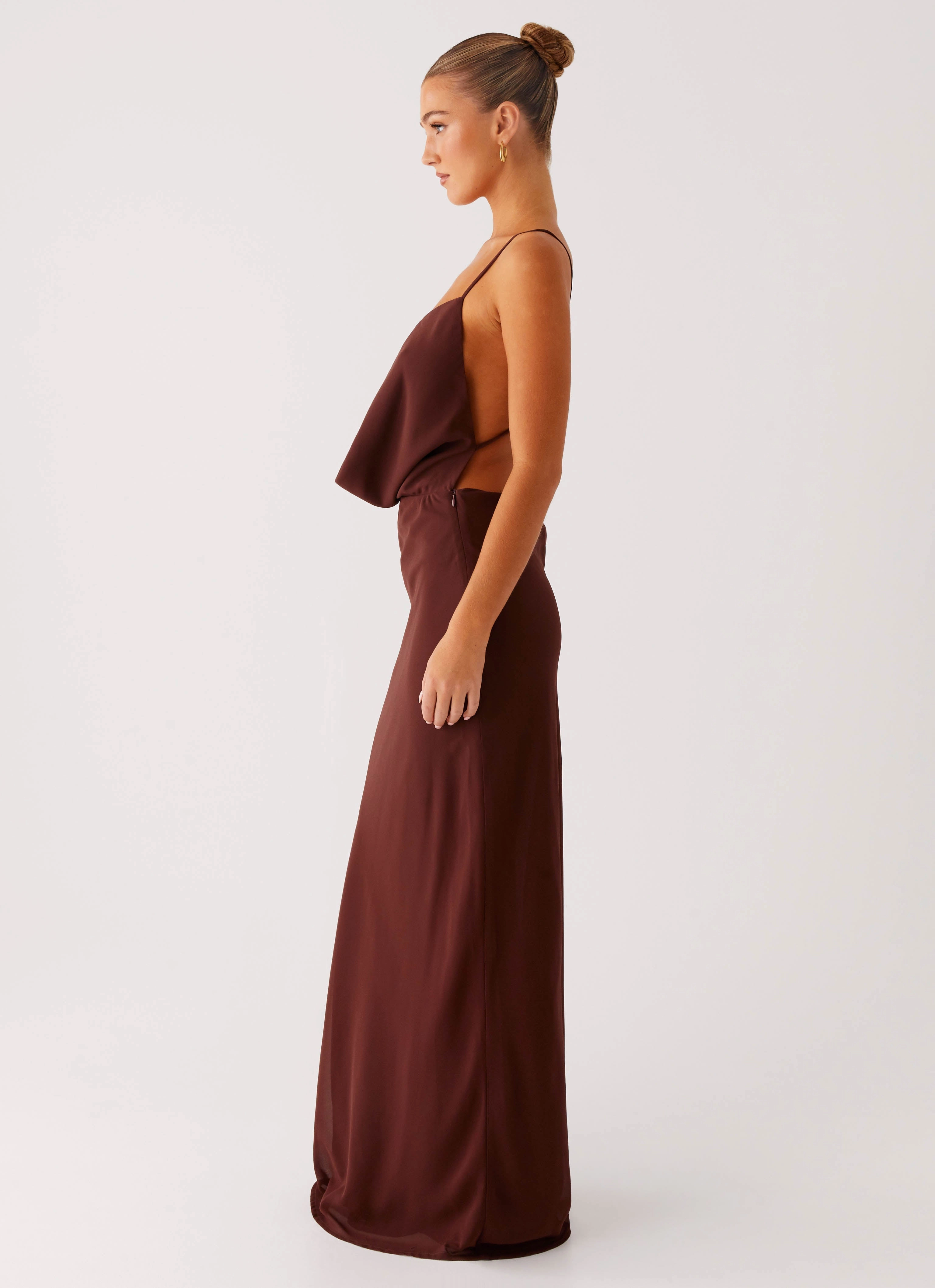 Wrap Charm Lace Detail Elation Cowl Neck Maxi Dress - Chocolate