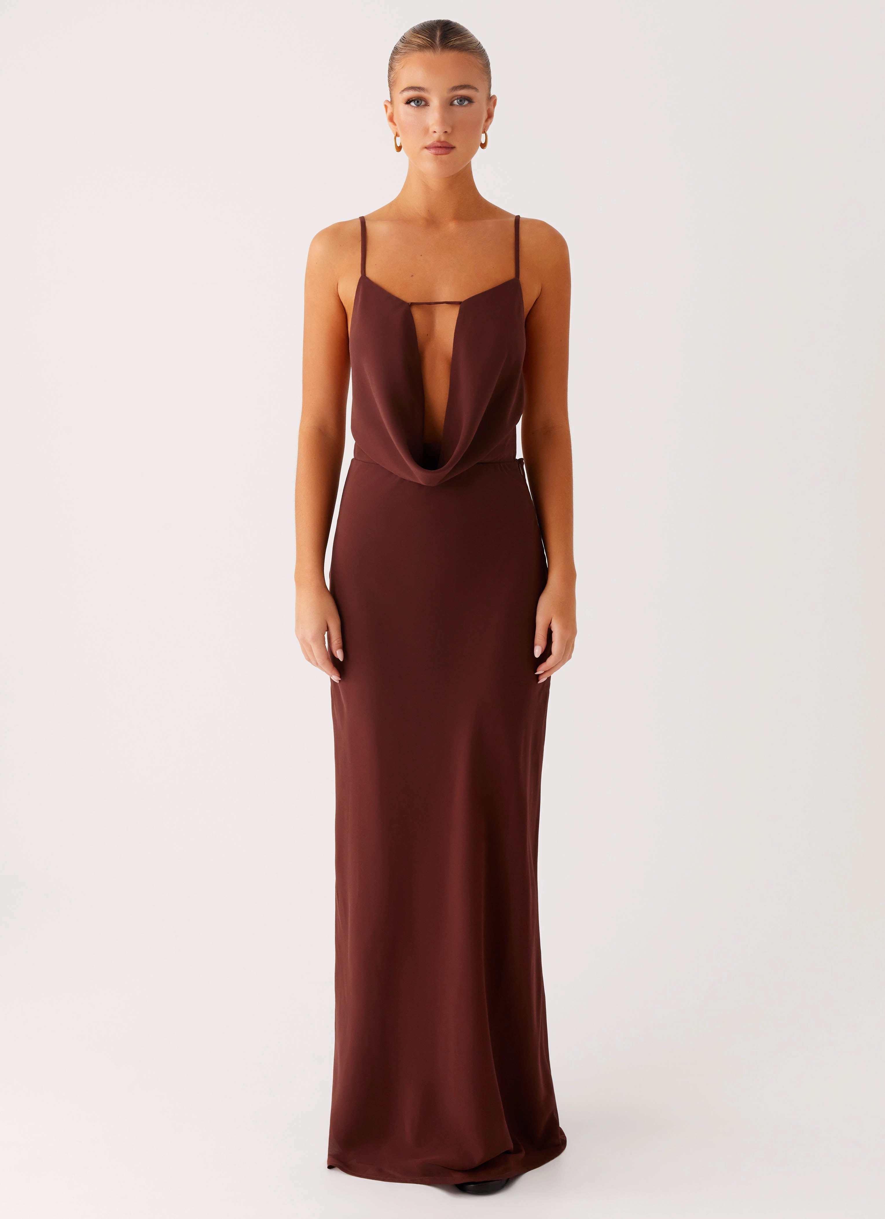 Comfortable fit dress Eco Friendly Elation Cowl Neck Maxi Dress - Chocolate