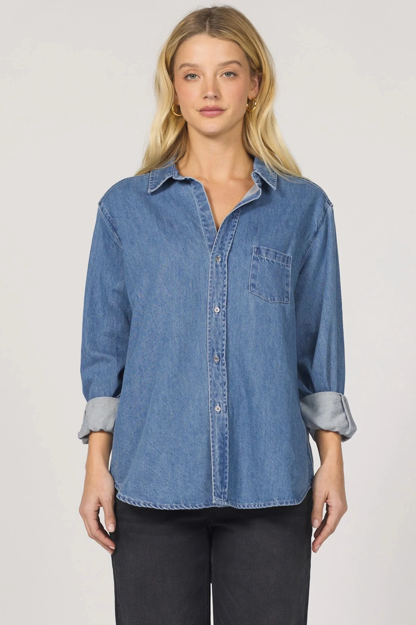 Galina Denim Top Contrast Stitch Accent