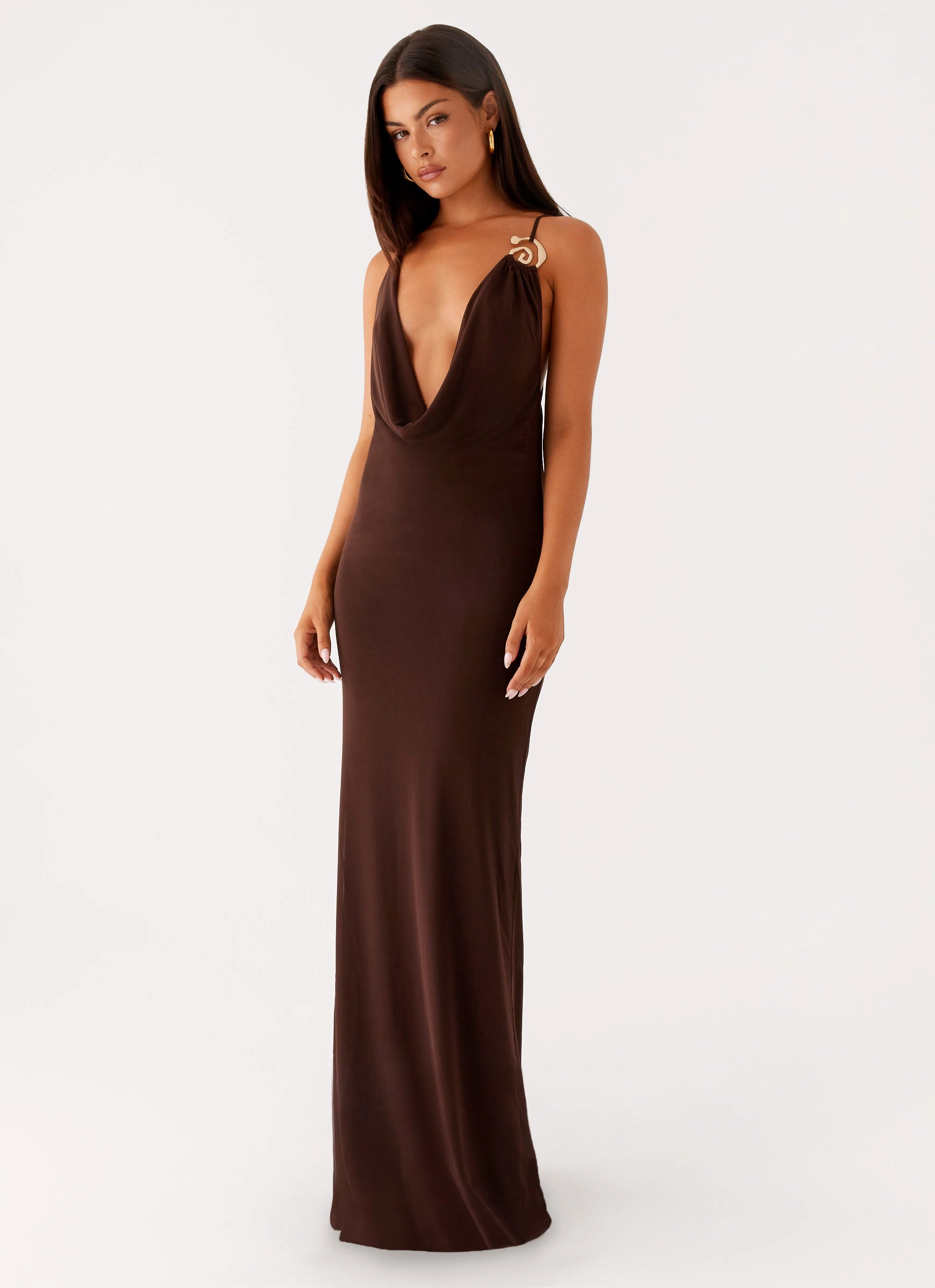 Relaxing Style Classic Touch Game Player Maxi Dress - Chocolate