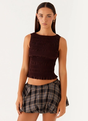 Garden Kisses Shirred Top - Brown BiodegradableFabric