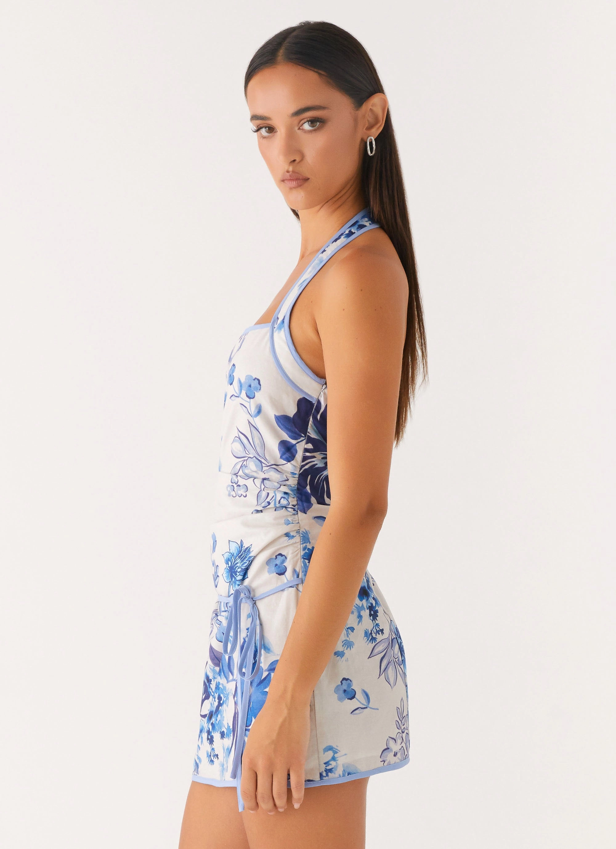 Garden Party Mini Dress - Serene Sky Floral Sleek Layer Relaxed-fit