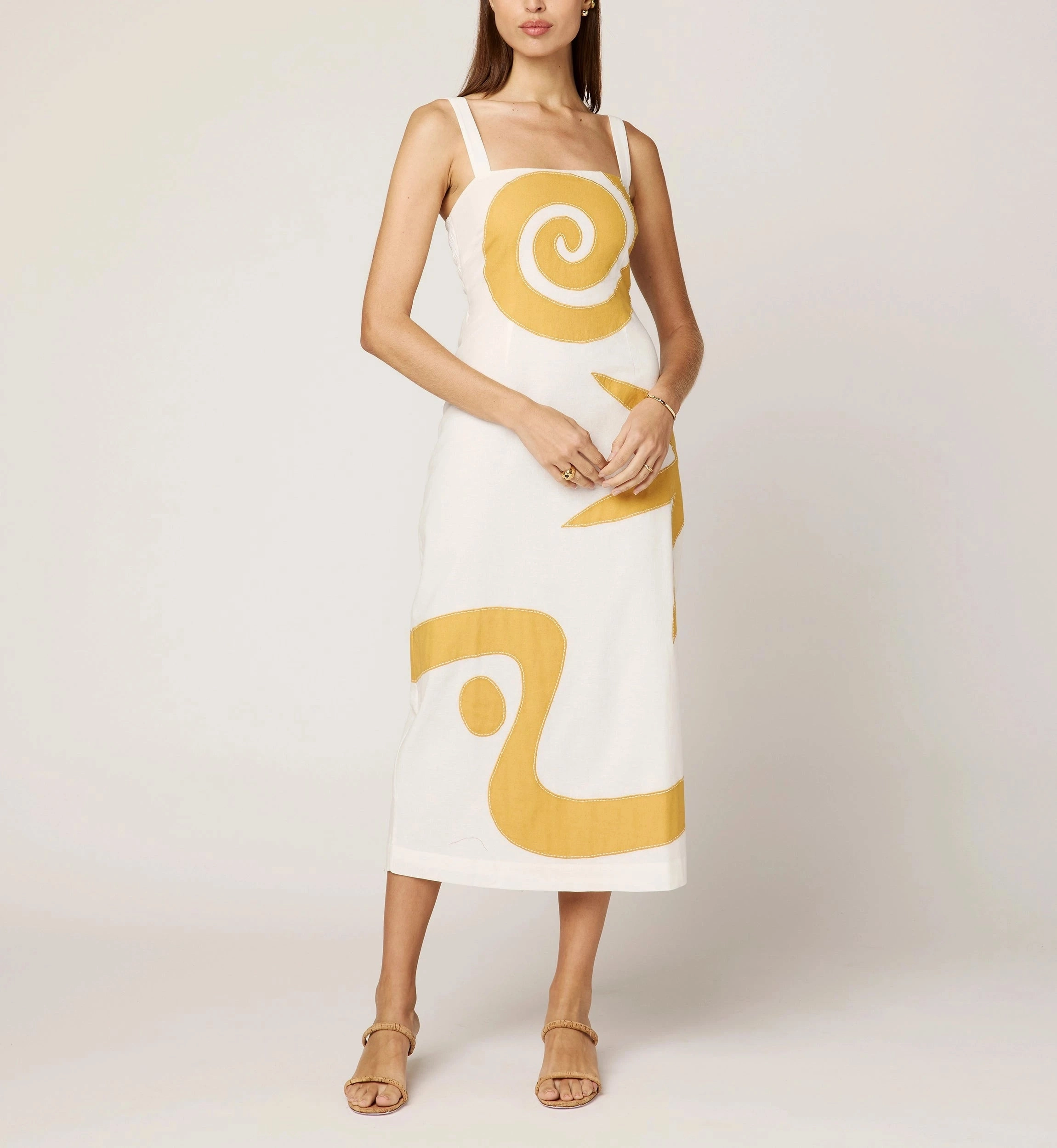 Brie Midi Dress | Ivory/Ochre Antibacterial