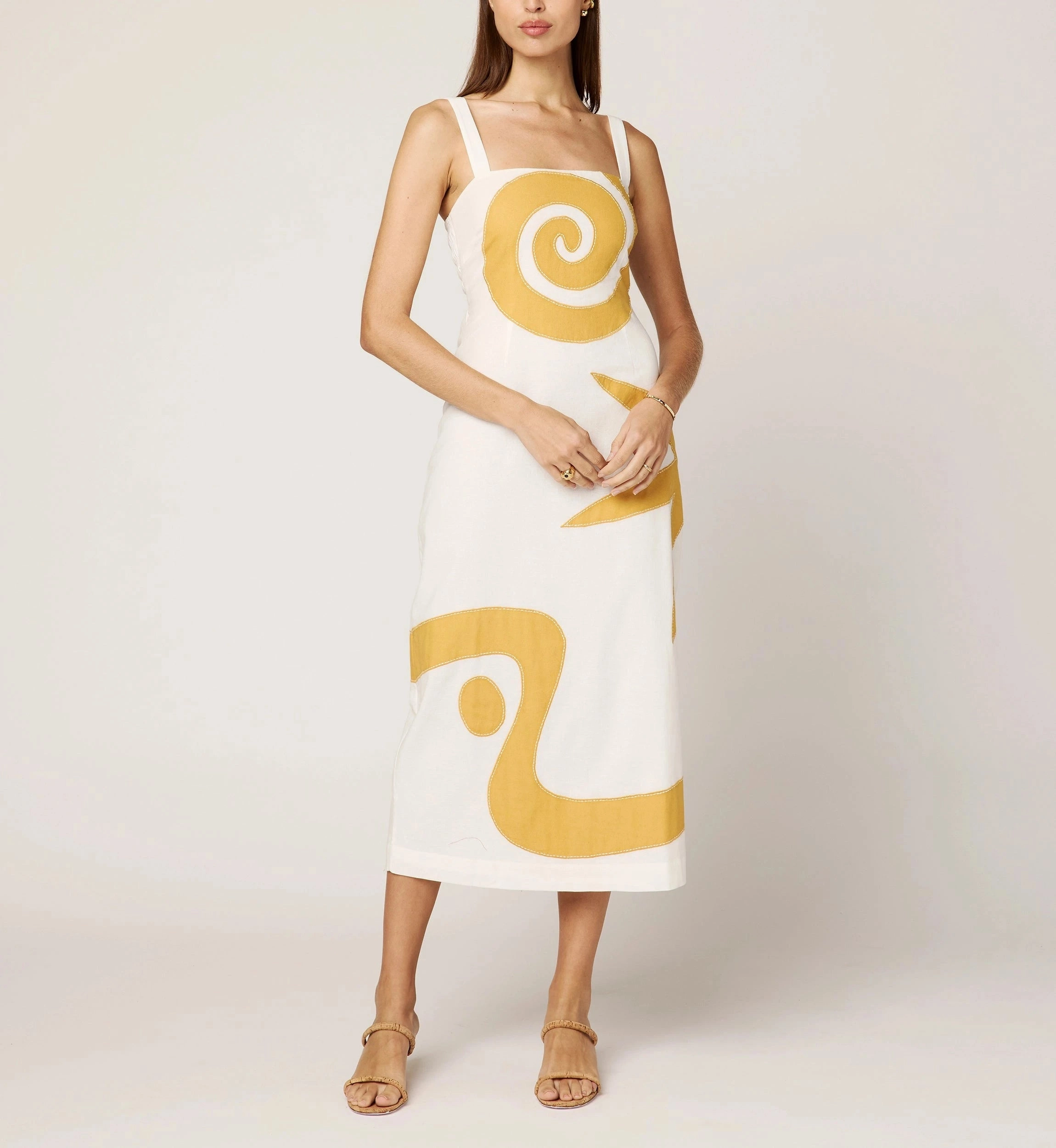 Timeless Edge Petal Zone Brie Midi Dress | Ivory/Ochre