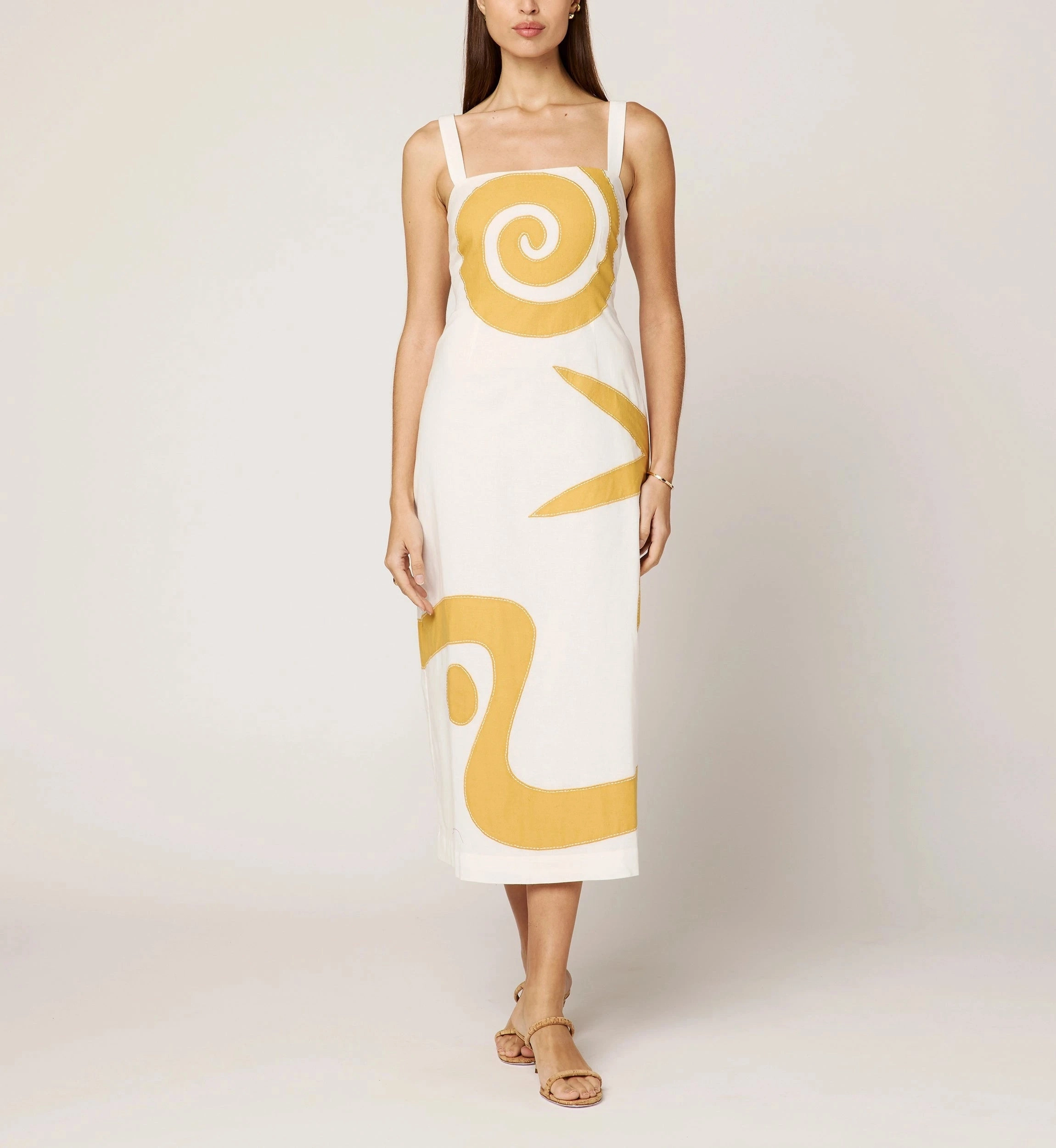Brie Midi Dress | Ivory/Ochre StretchKnit
