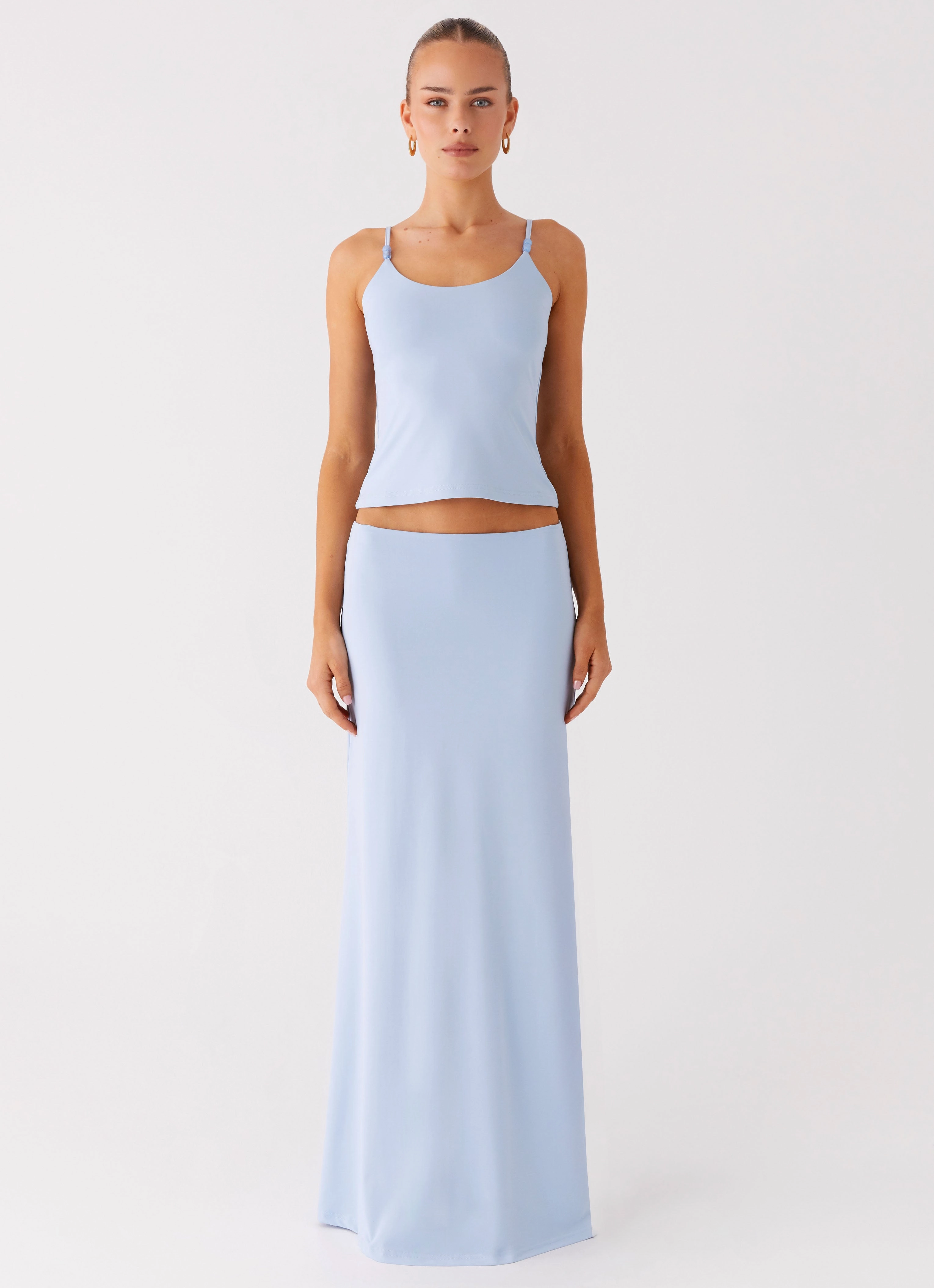 Quick Release Fastener Contrast Stitch Garrix Bead Cami Top - Baby Blue