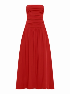 Gathered Strapless Tie Back Dress in Rosso Quick Glam Smart Edge