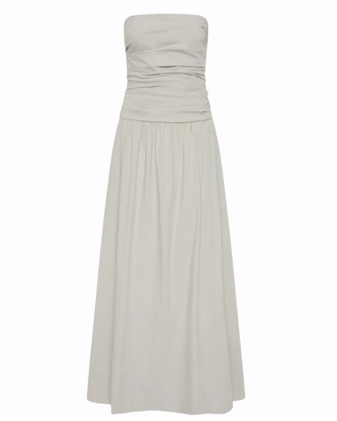 Linen Soft Gathered Strapless Tie Back Dress in Silver