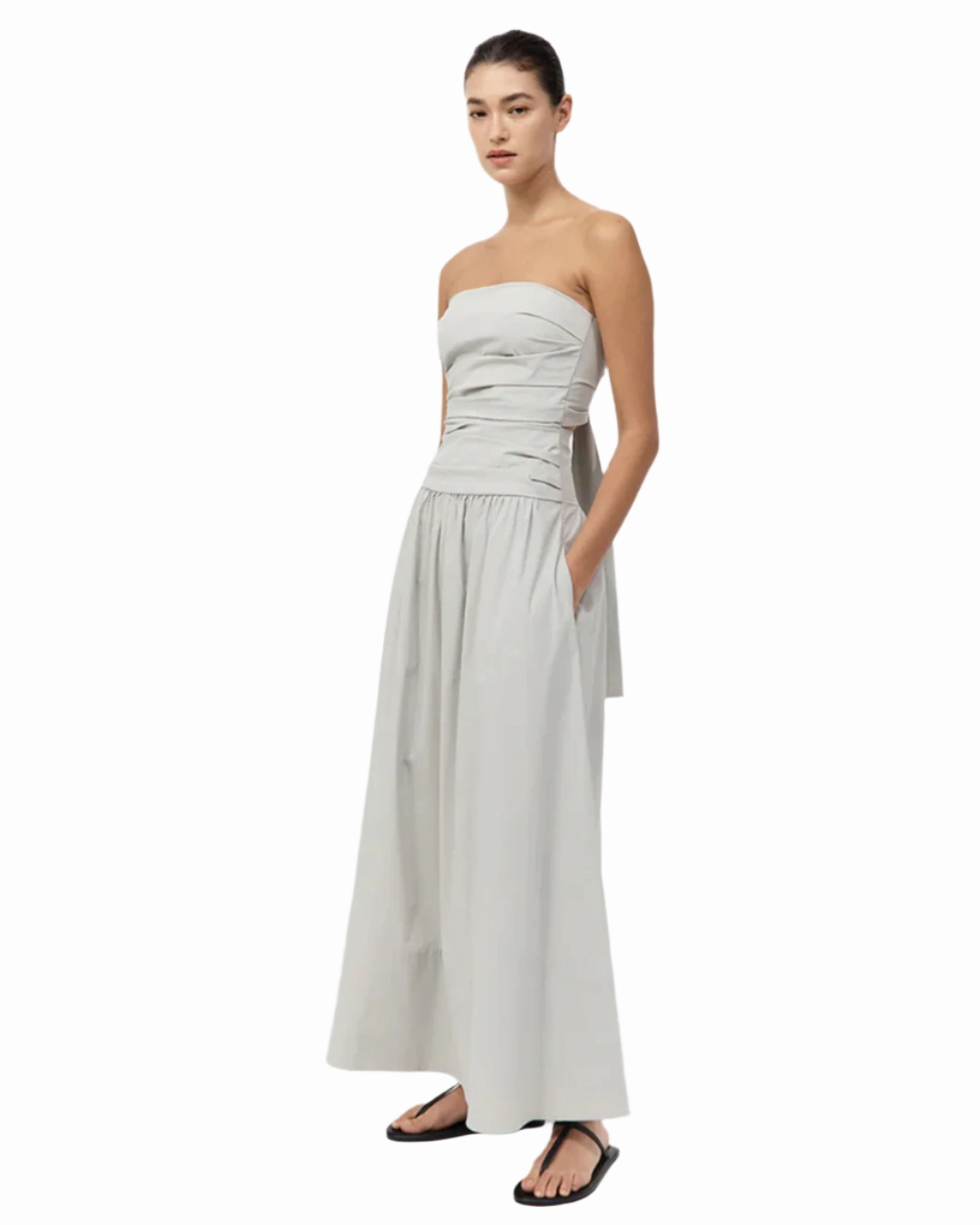 Gathered Strapless Tie Back Dress in Silver Brunch Glow Modern Form