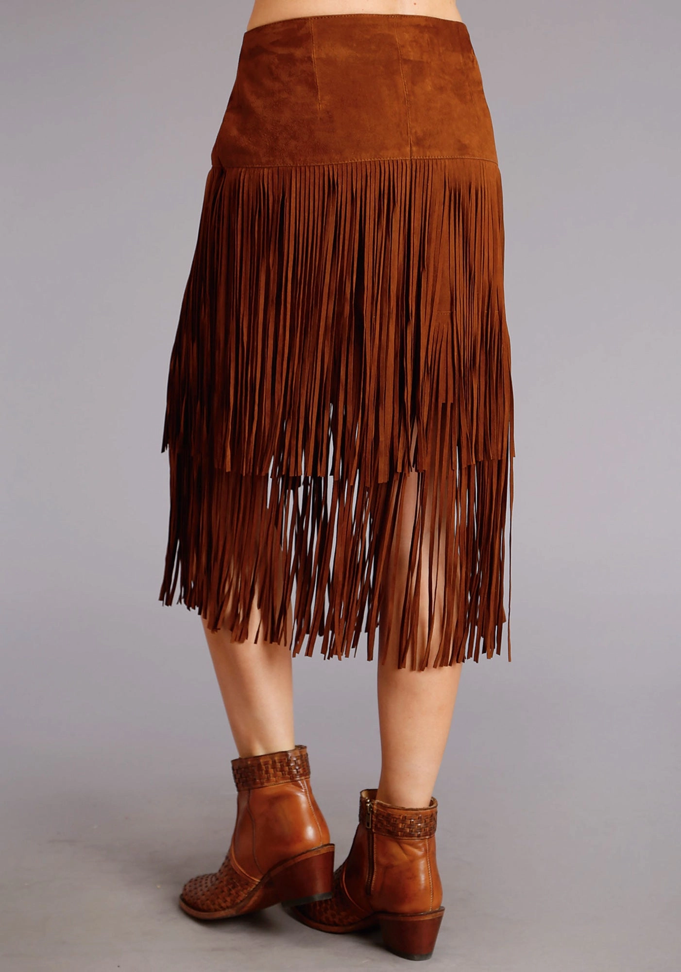 Clean Aesthetic Relaxed Vibes Stetson Womens Brown Leather Lamb Suede Fringe Skirt