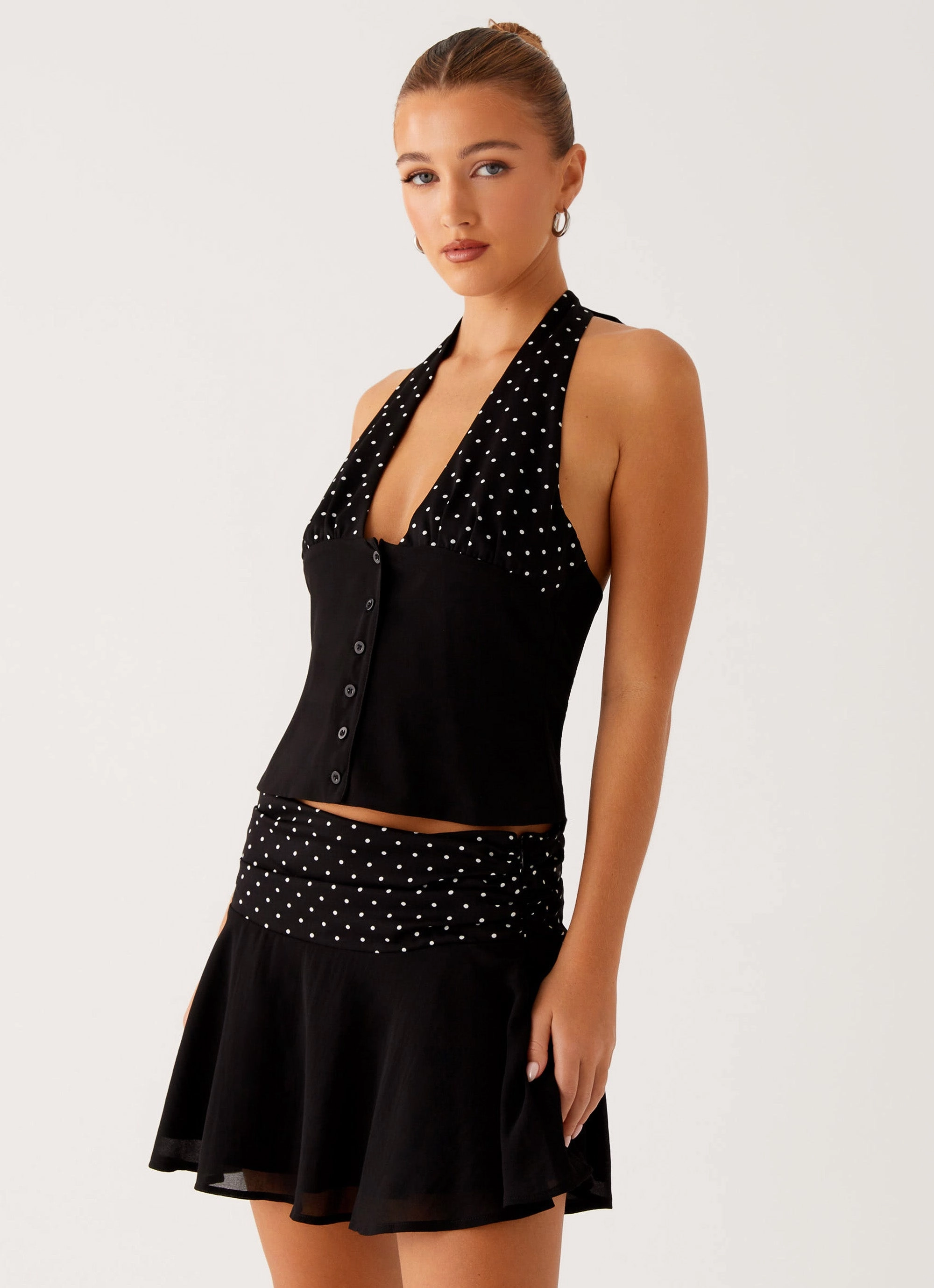 Devoted Halterneck Top - Black Polka Dot Casual Style Modern Look