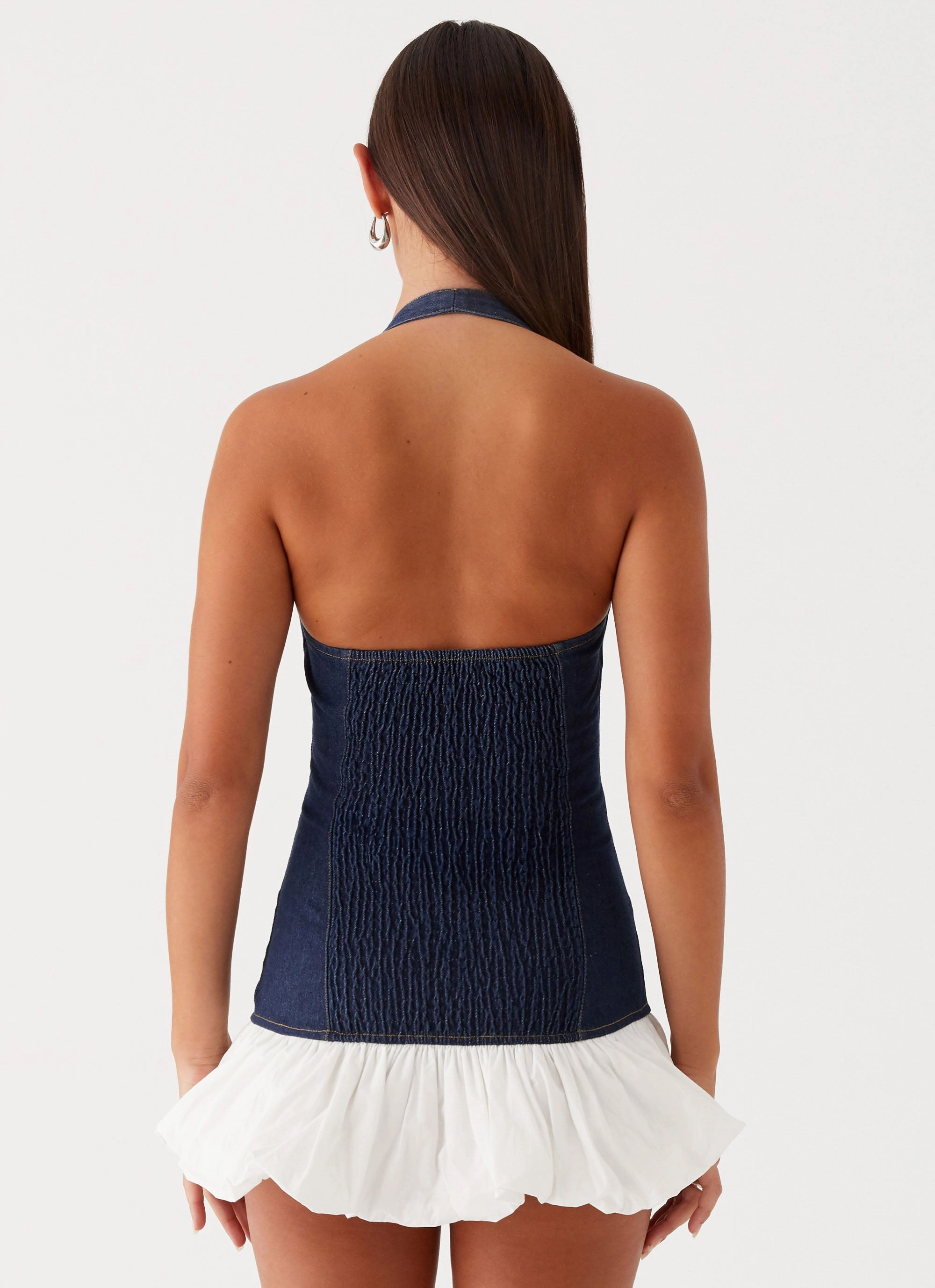 Georgina Denim Mini Dress - Blue Convertible-Style Breathable Wearable