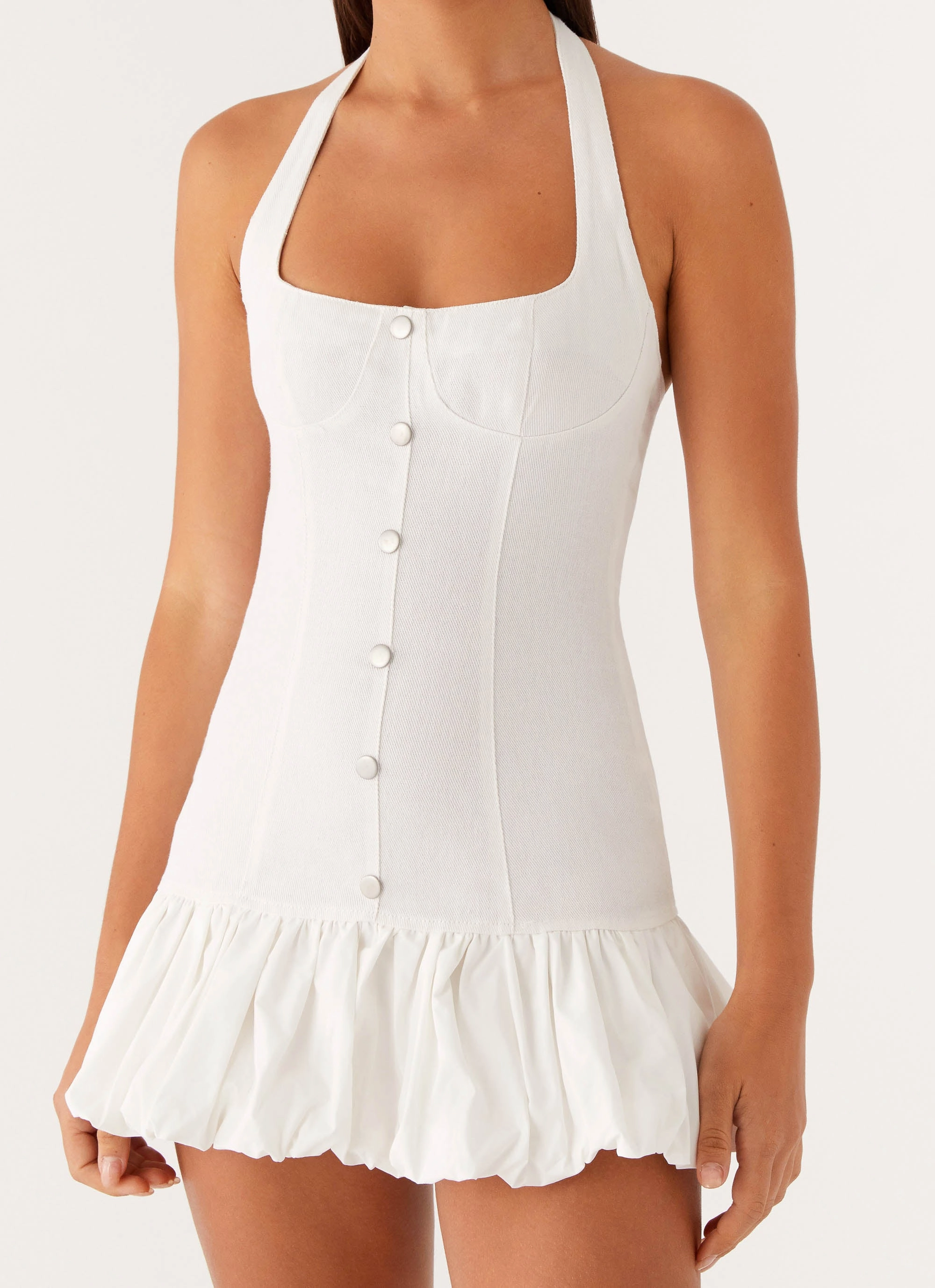 Modern Edge Georgina Denim Mini Dress - White