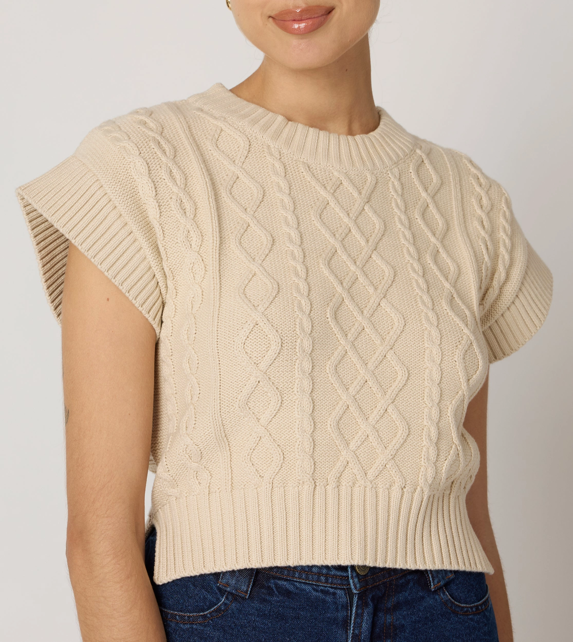 Soft Cotton Blend Gigi Cropped Sweater Vest | Cream