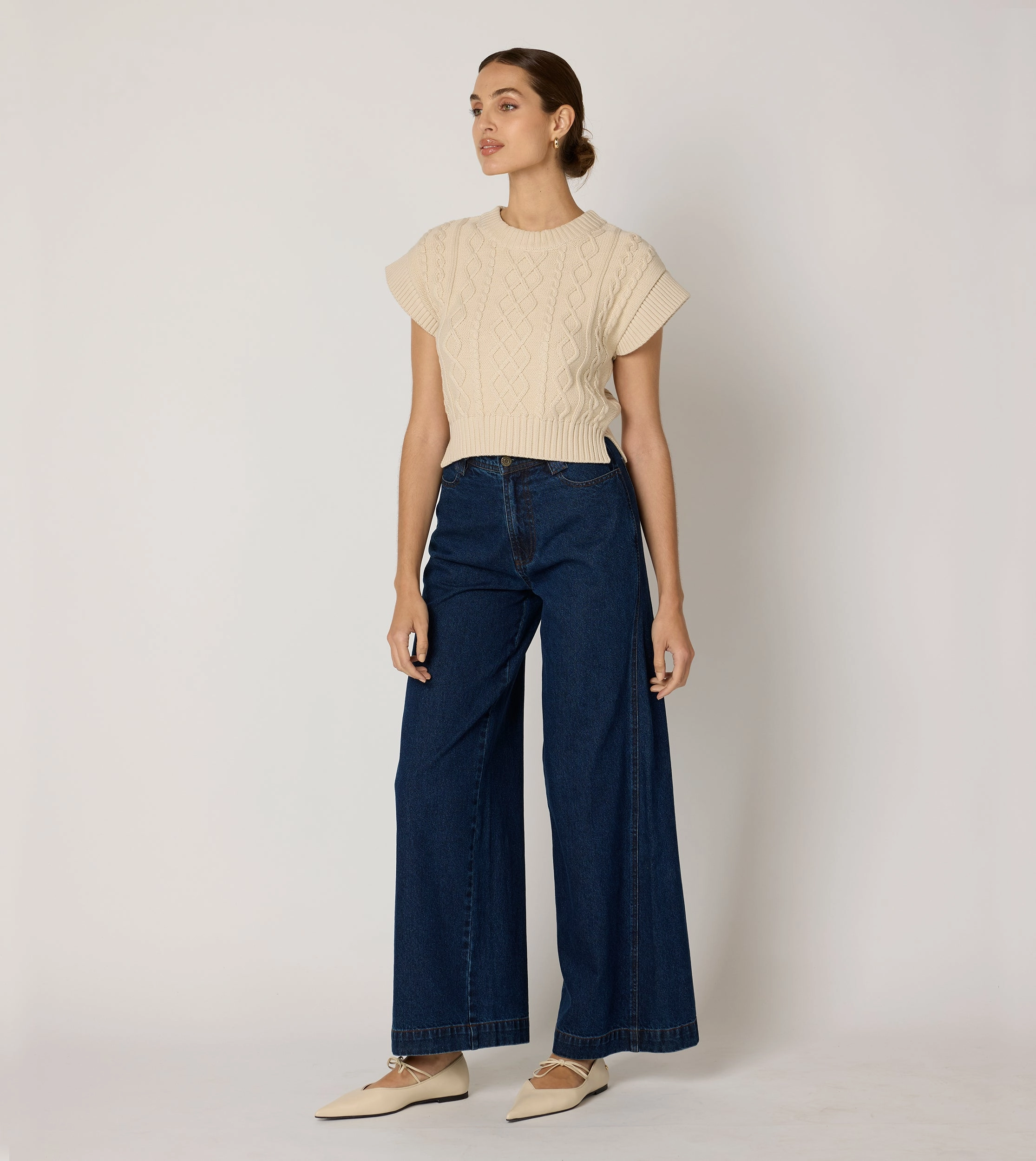 Layered Collar Gigi Cropped Sweater Vest | Cream