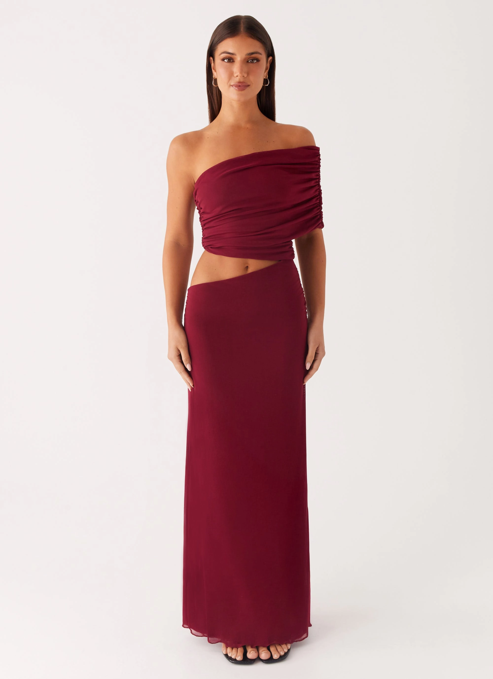 Gillian Maxi Dress - Maroon Fit Choice Velvet-Sleeve