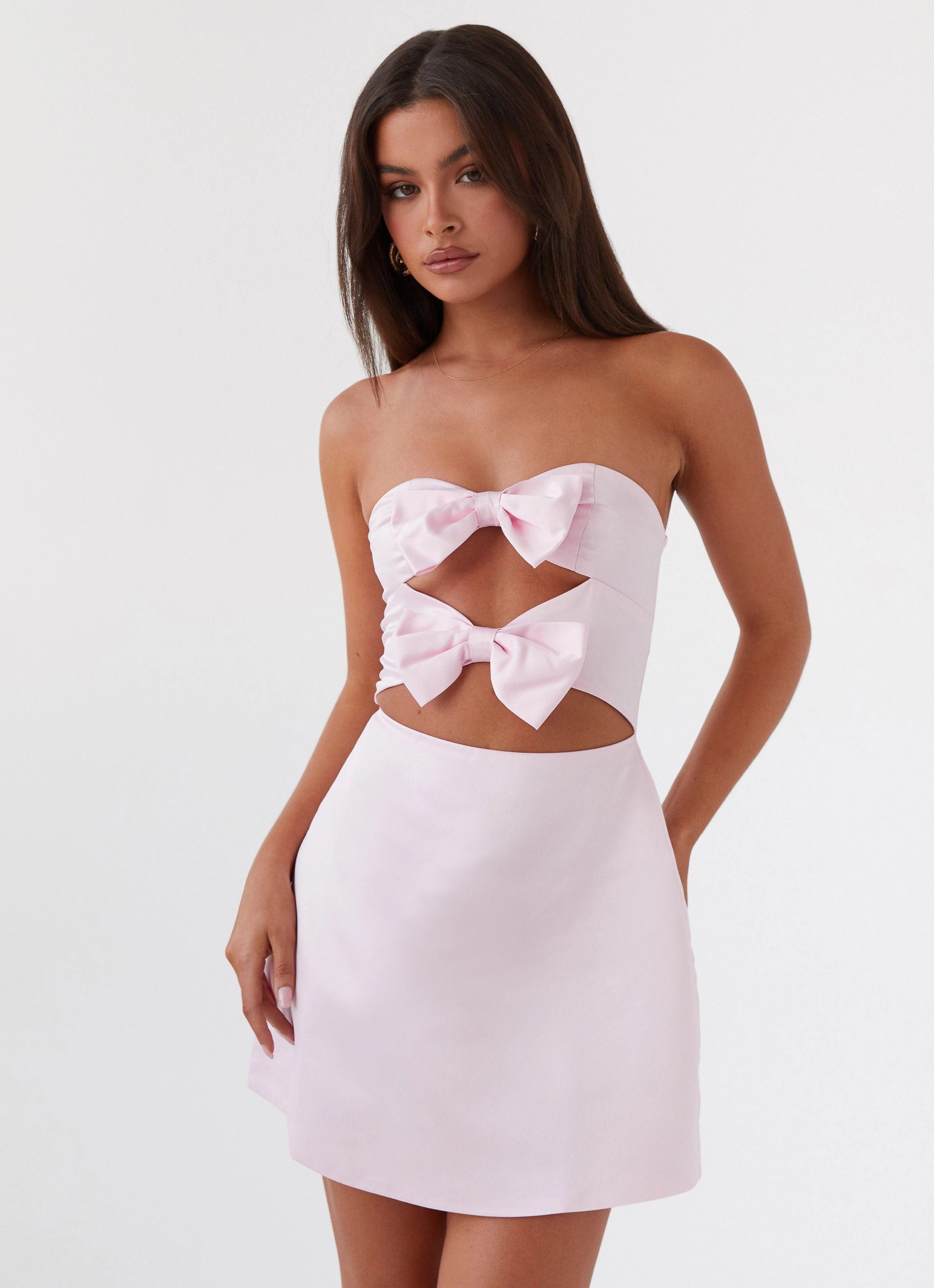 Spring Style Summer Soft Girl Crush Bow Mini Dress - Pink