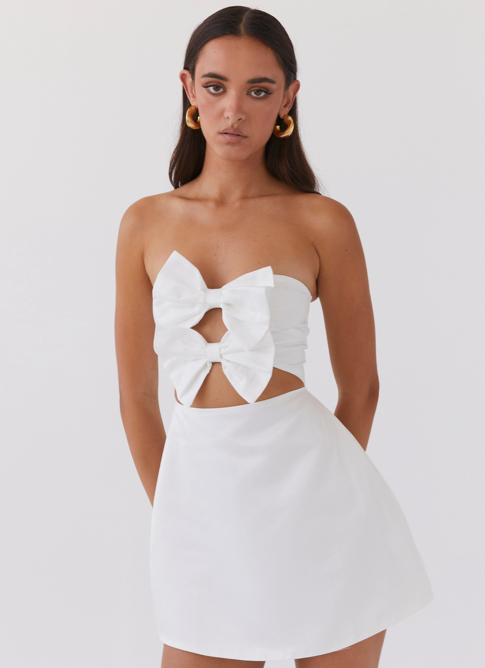 Girl Crush Bow Mini Dress - White Soft And Comfortable London Cool