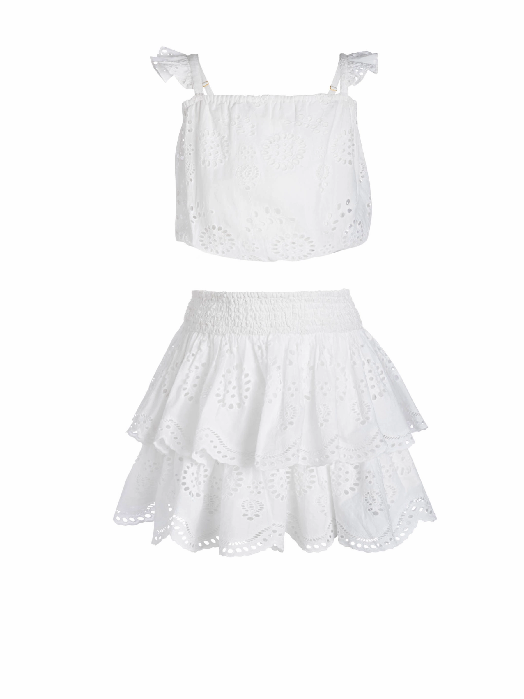Girls Bryn Skirt Set In Fresh White Eyelet Corduroy texture Pocket Reinforcement
