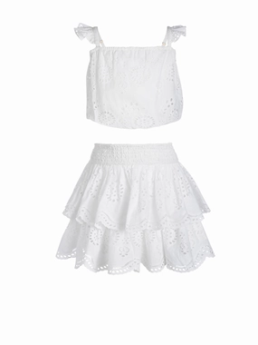 Girls Bryn Skirt Set In Fresh White Eyelet Corduroy texture Pocket Reinforcement