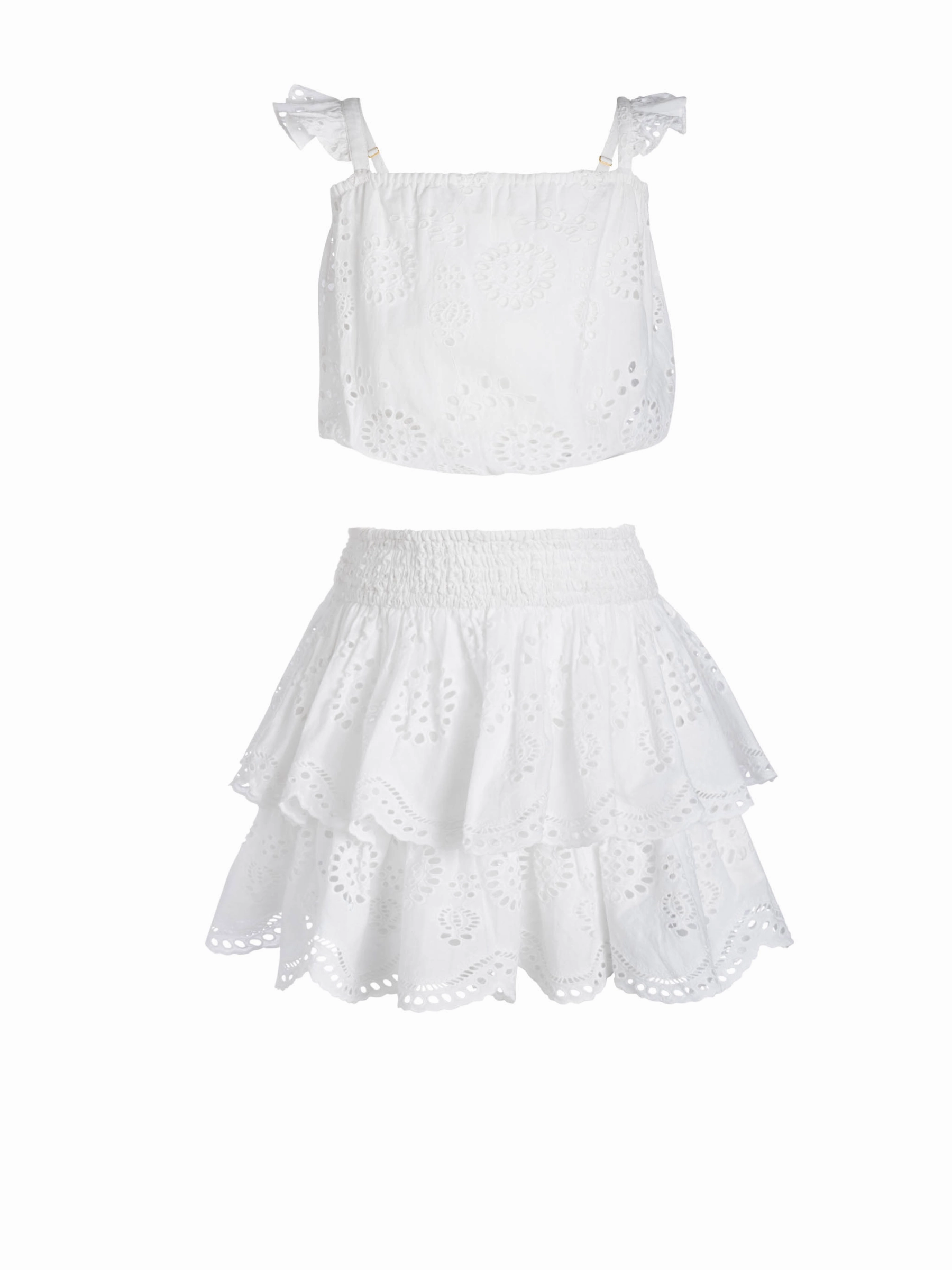 Girls Bryn Skirt Set In Fresh White Eyelet Trendy Appeal Double Stitched