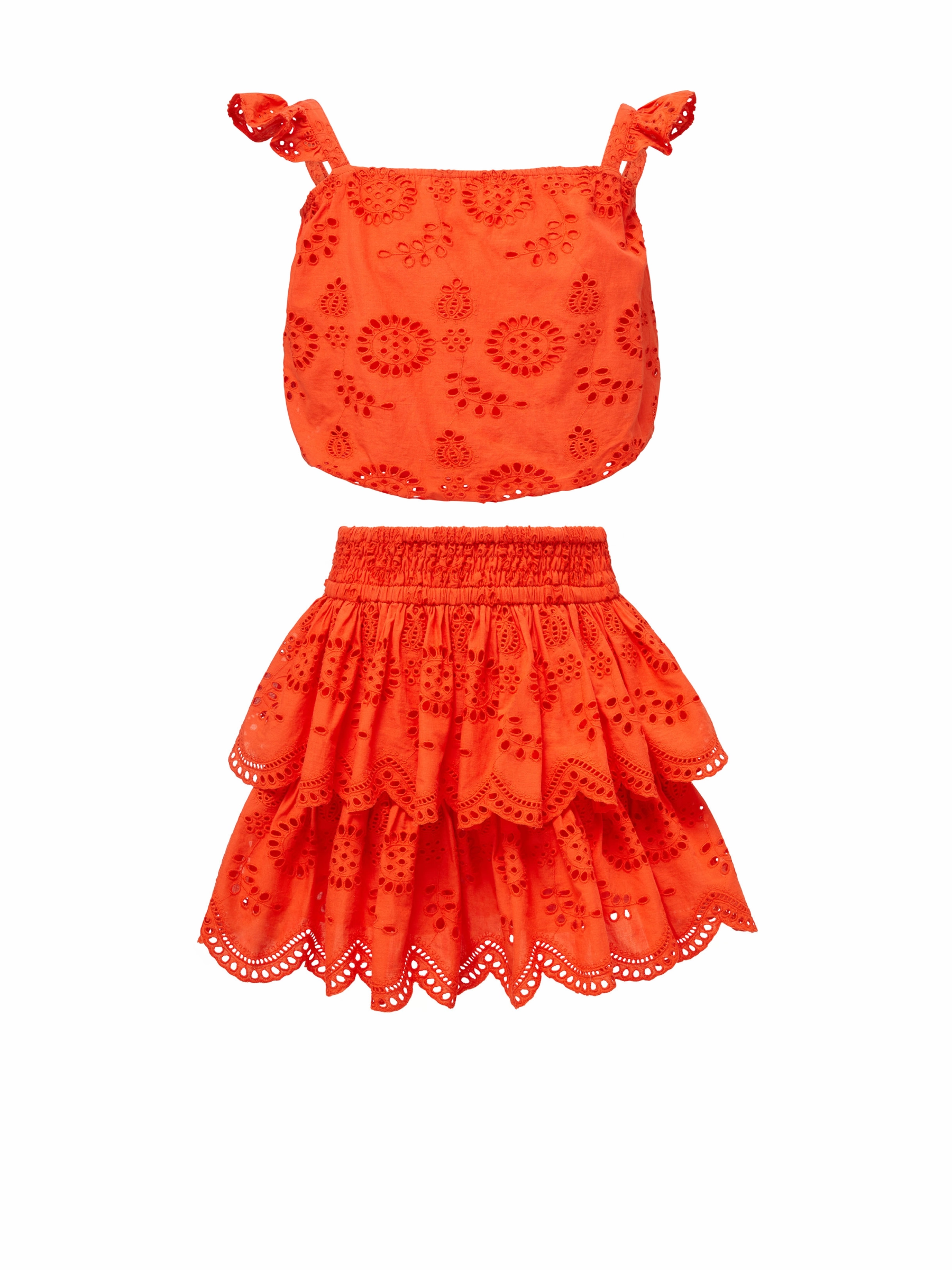 SecureClosures Girls Bryn Top & Skirt Set In Flame San Andr??s Eyelet
