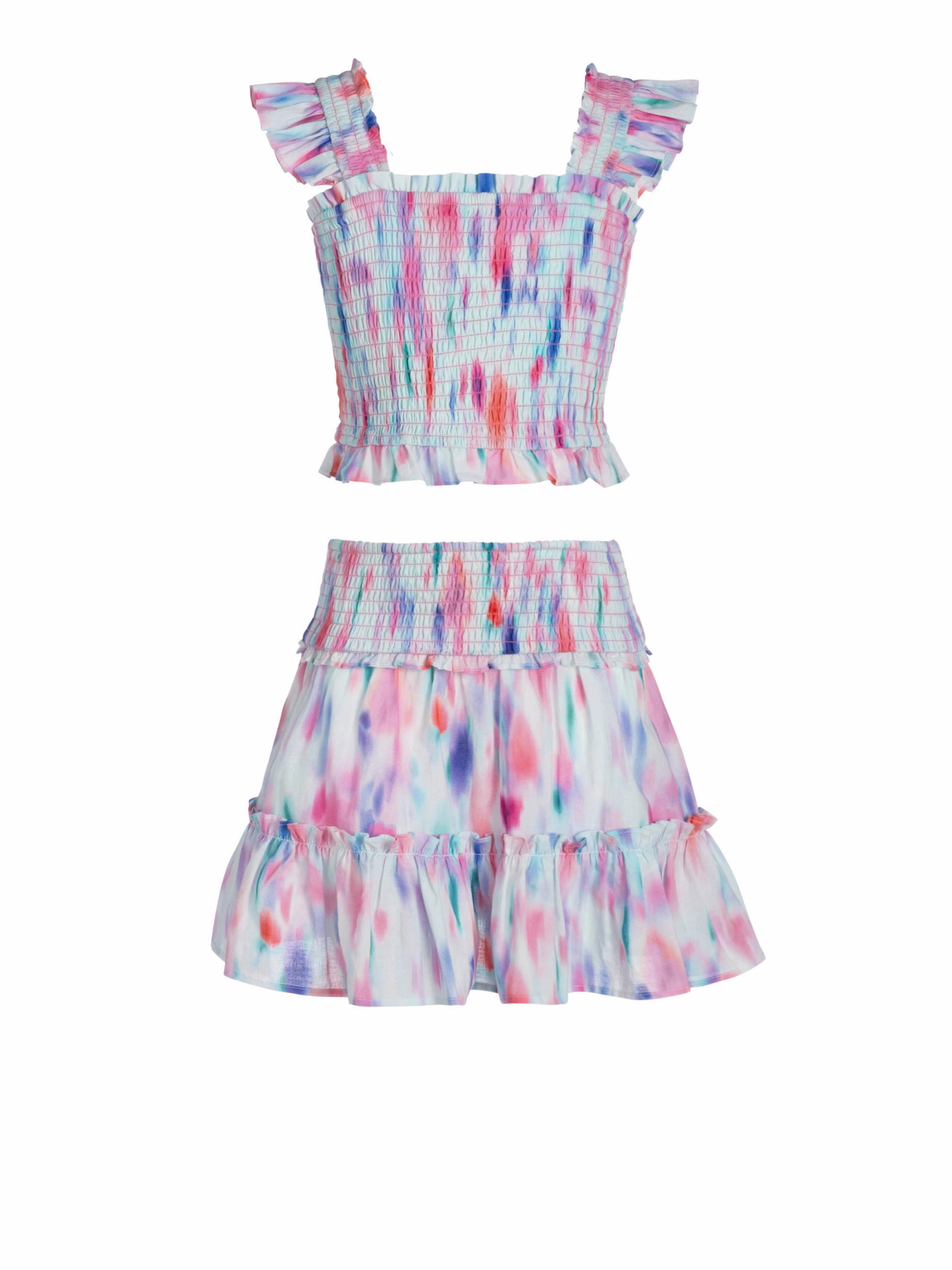 Girls Kayla Skirt Set In Hazy Ikat Seafoam Timeless Layers