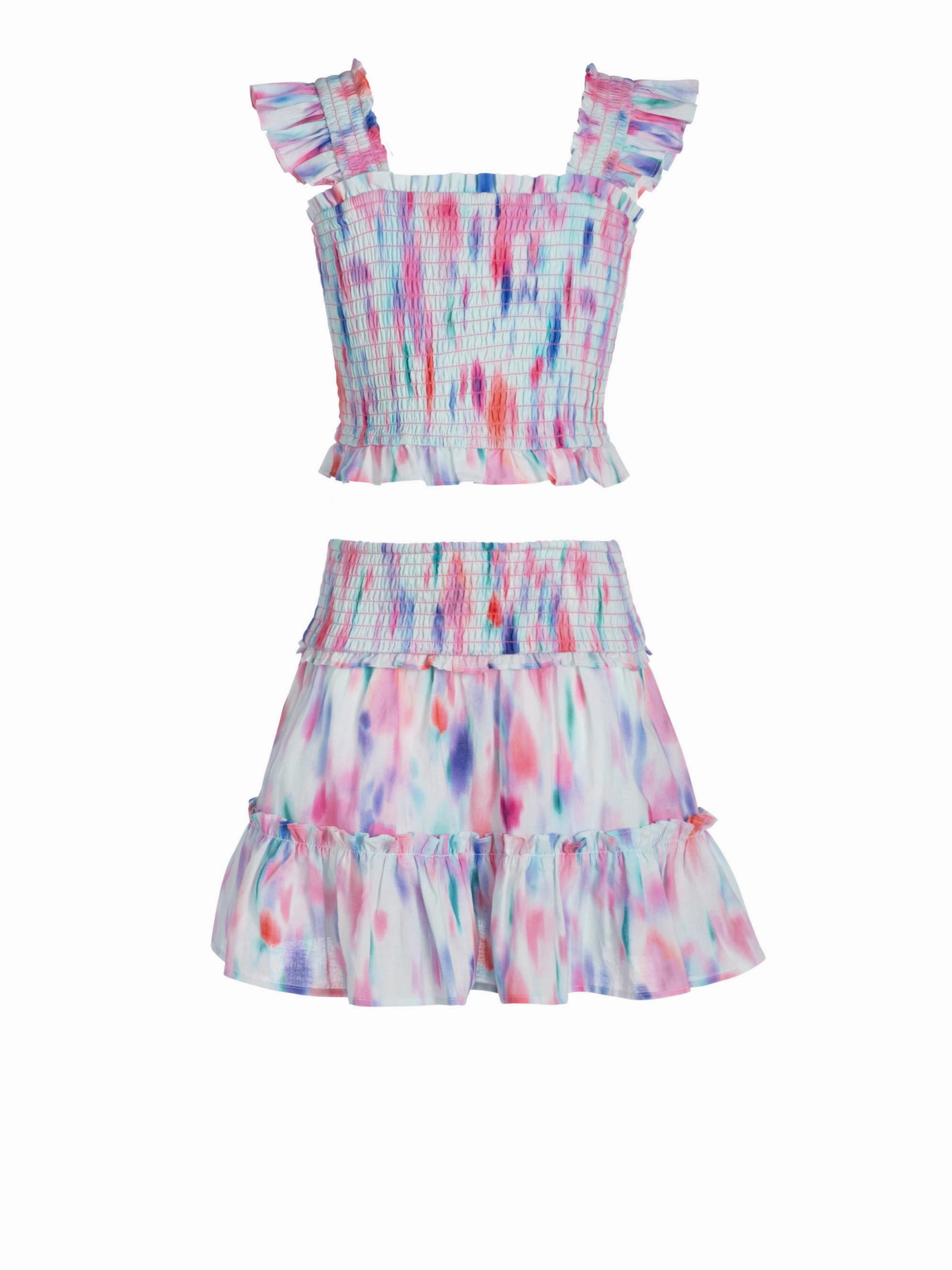 Water Resistant Finish Non Binding Cuffs Girls Kayla Skirt Set In Hazy Ikat Seafoam