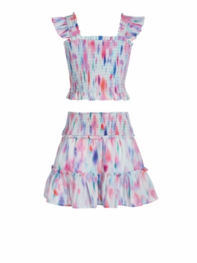 Water Resistant Finish Non Binding Cuffs Girls Kayla Skirt Set In Hazy Ikat Seafoam