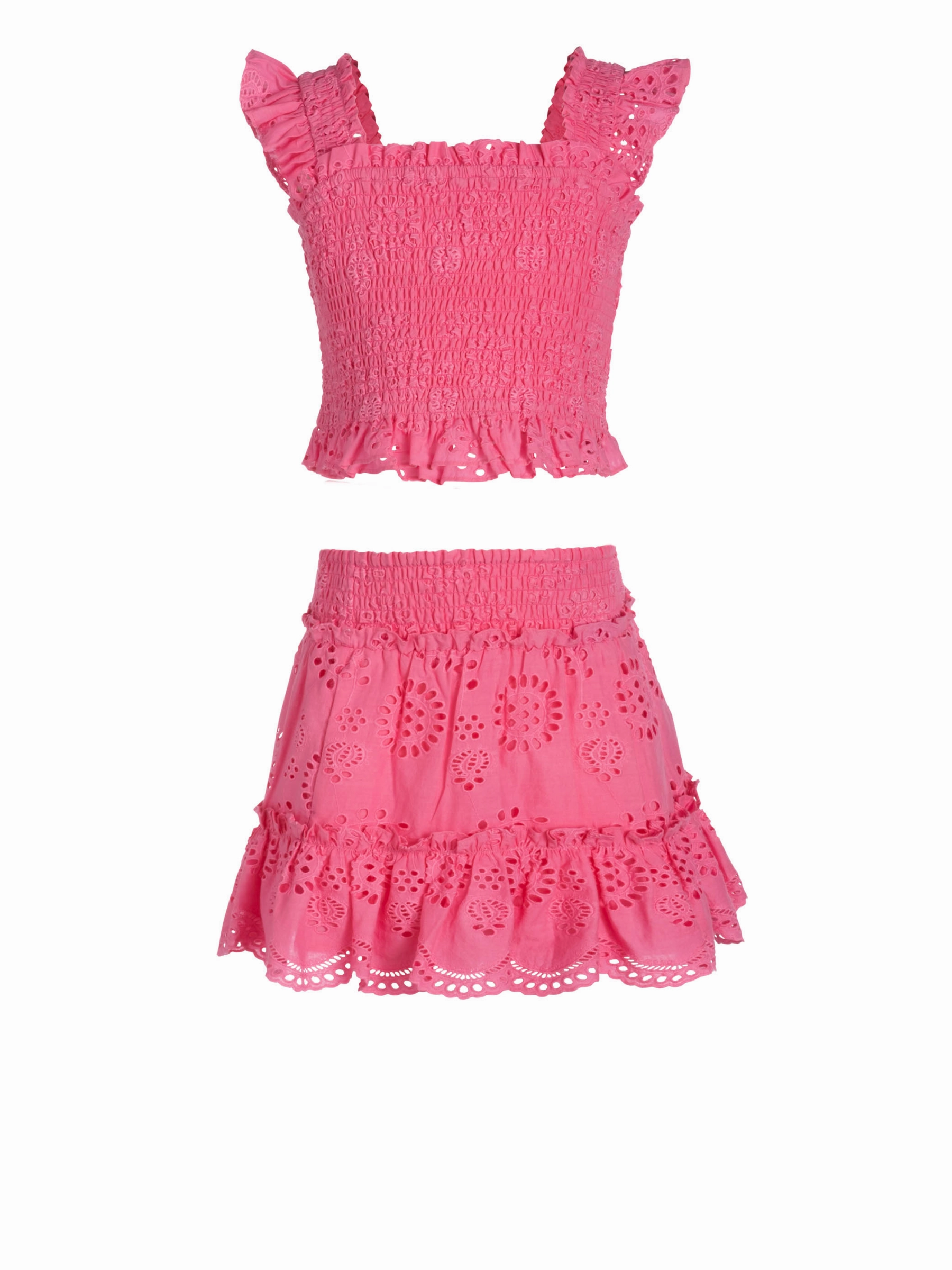 Comfy Wearable Girls Kayla Skirt Set In Hibiscus Eyelet