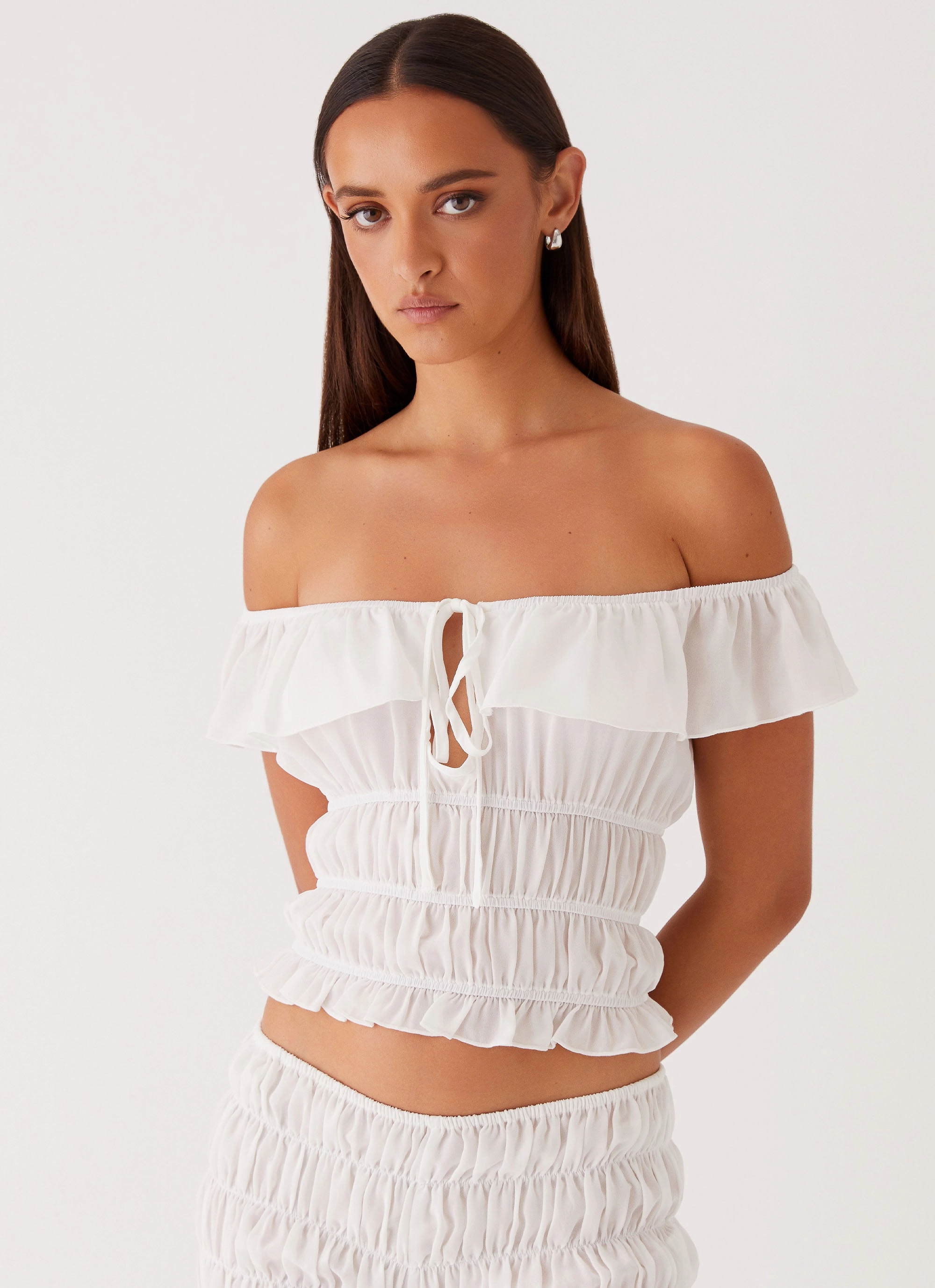 Girls Like Us Ruched Top - White casual top