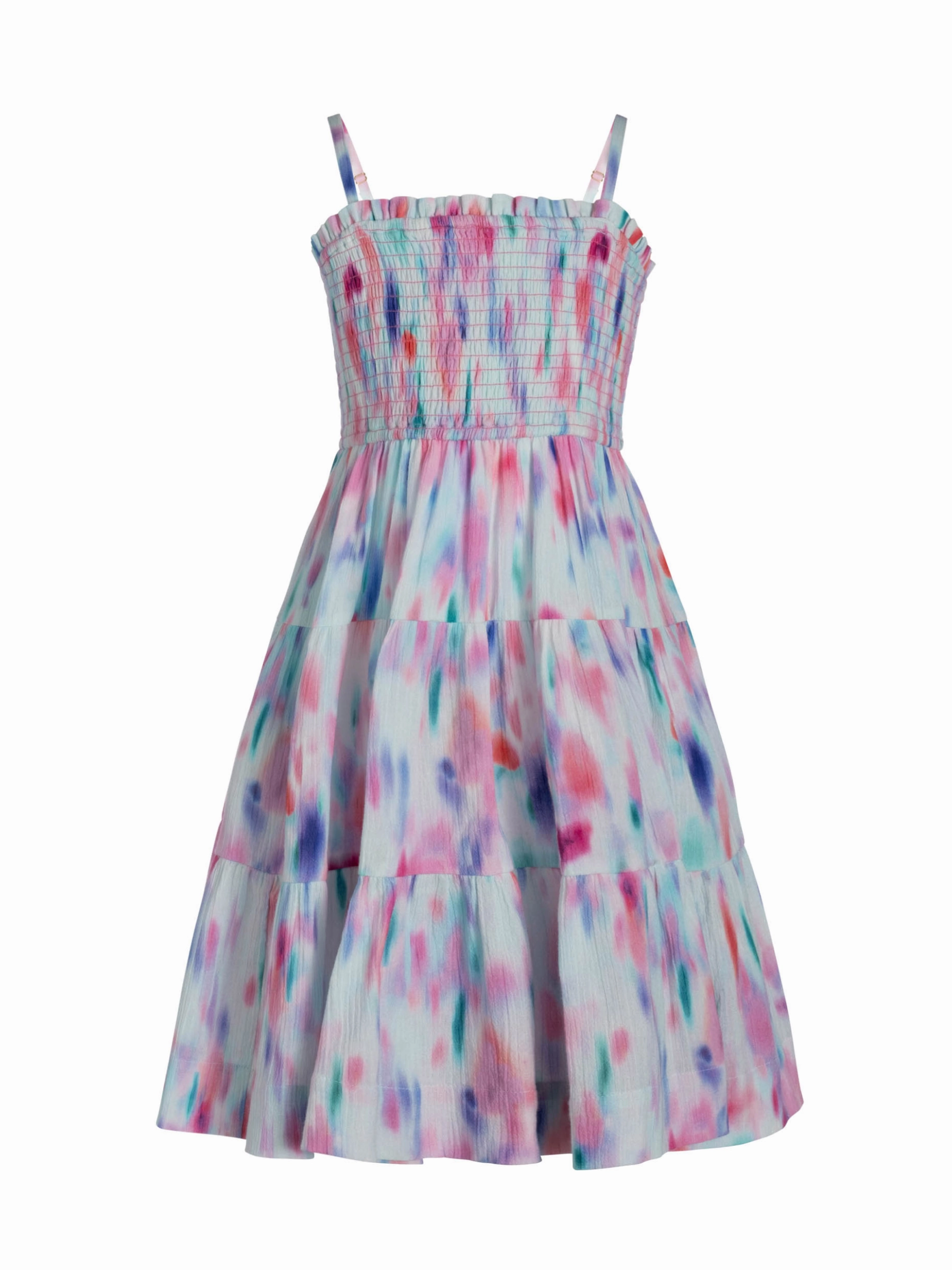 Breathable Weave Fabric Girls Lila Dress In Hazy Ikat Seafoam