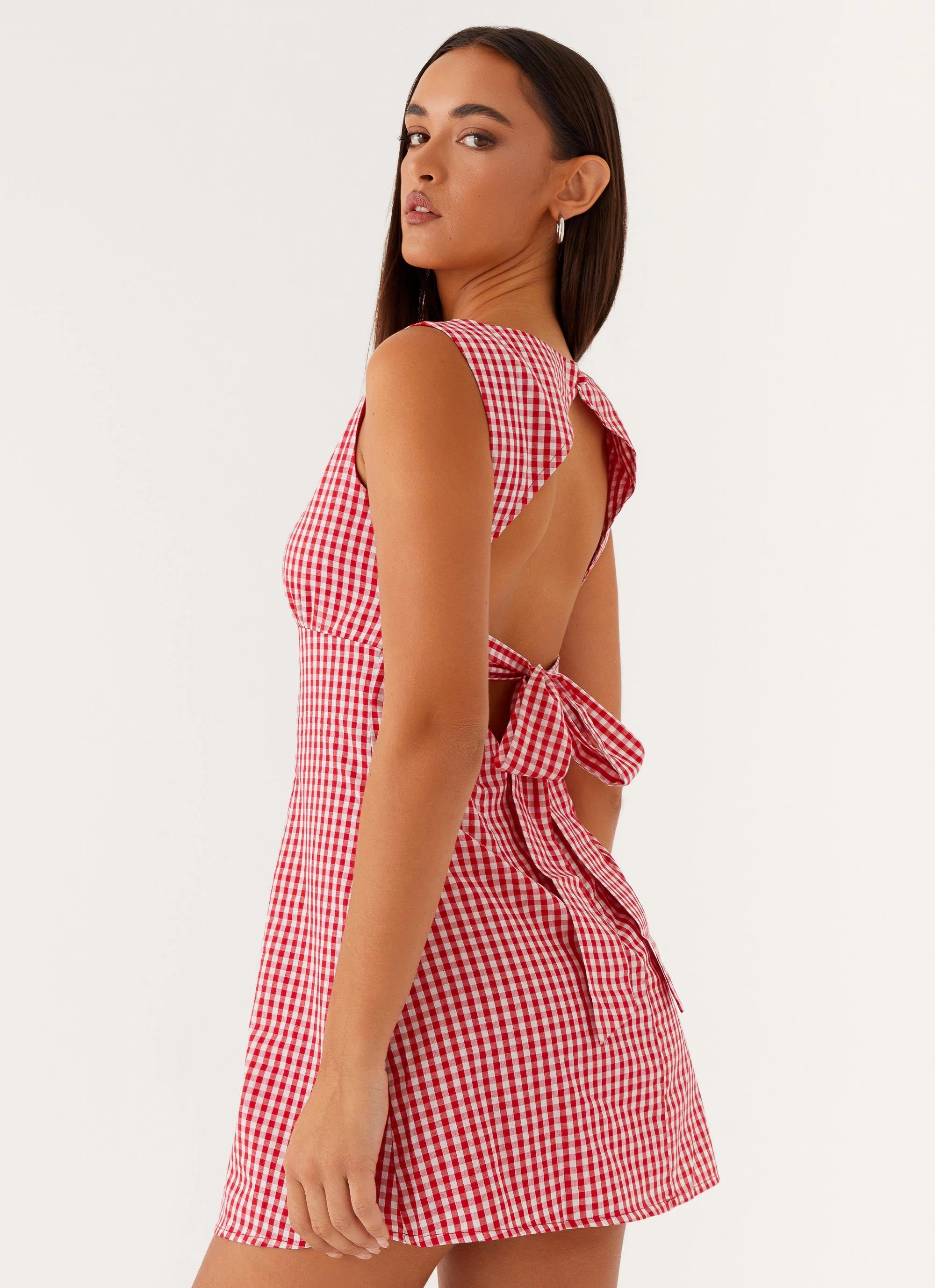 Soft-touch daywear Lotus Tie Back Mini Dress - Red Gingham