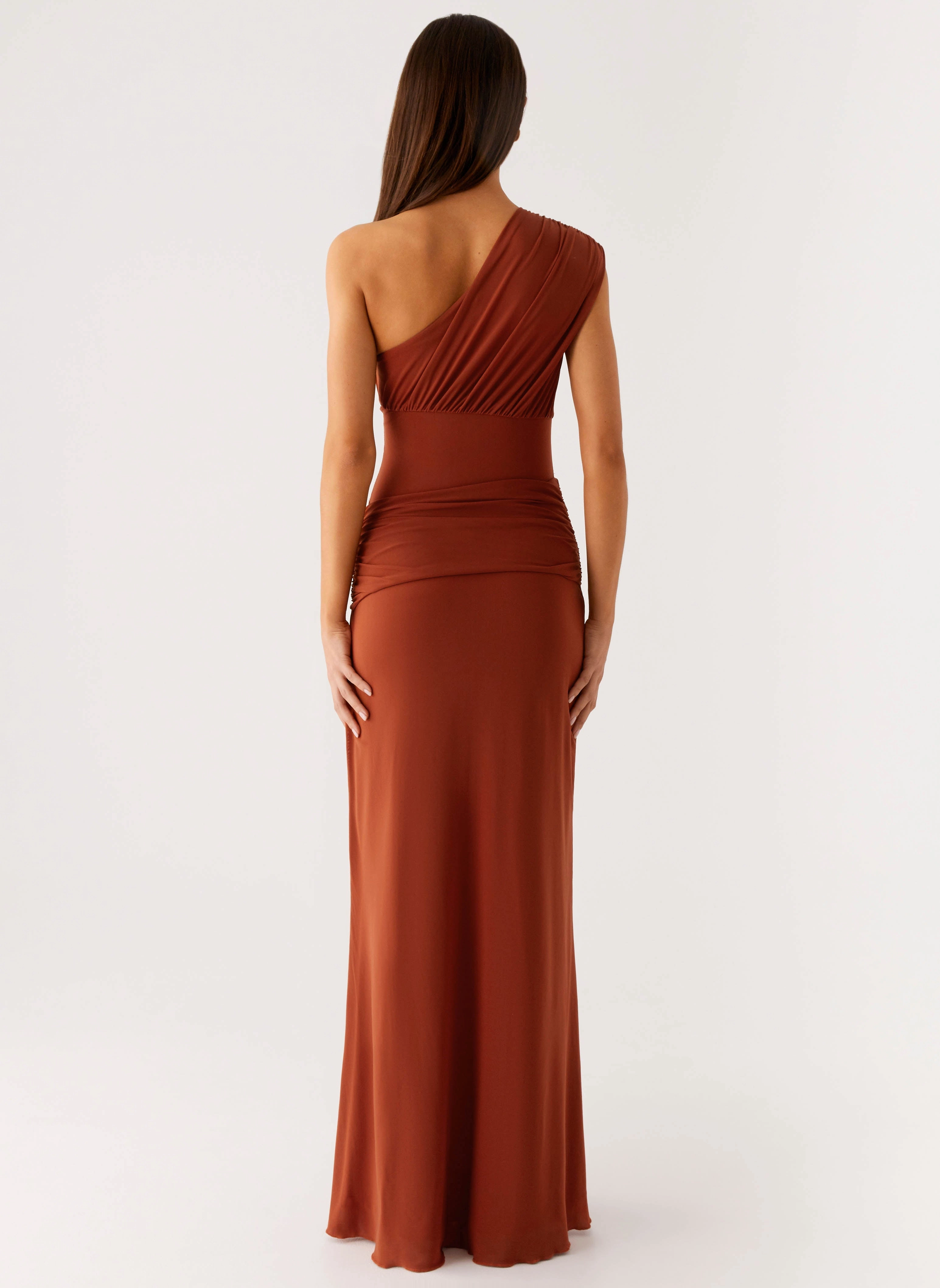 Glimmer Maxi Dress - Rust Stylish dinner attire ruffle trim