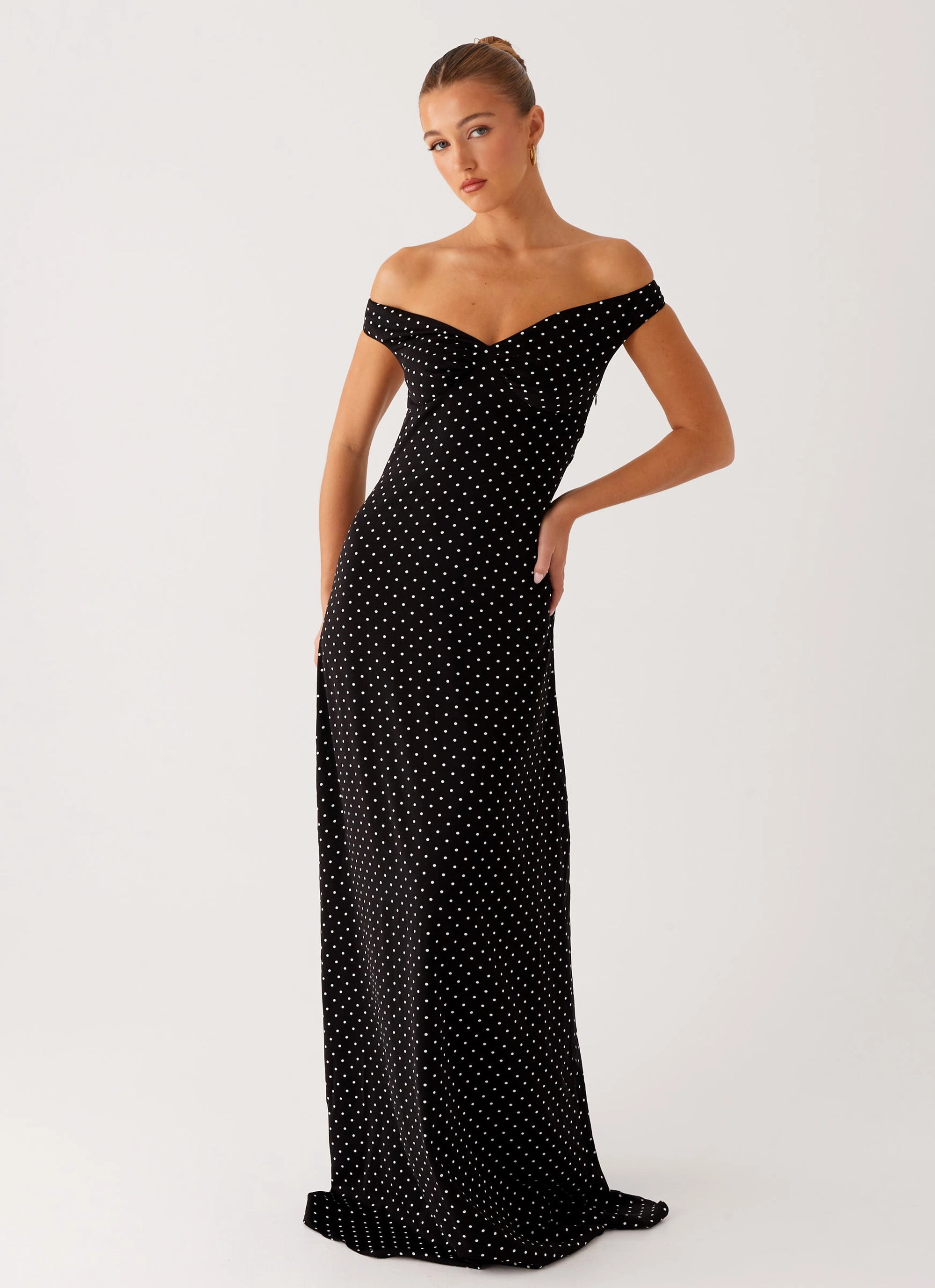 TearResistantFabric Melany Maxi Dress - Black Polka Dot