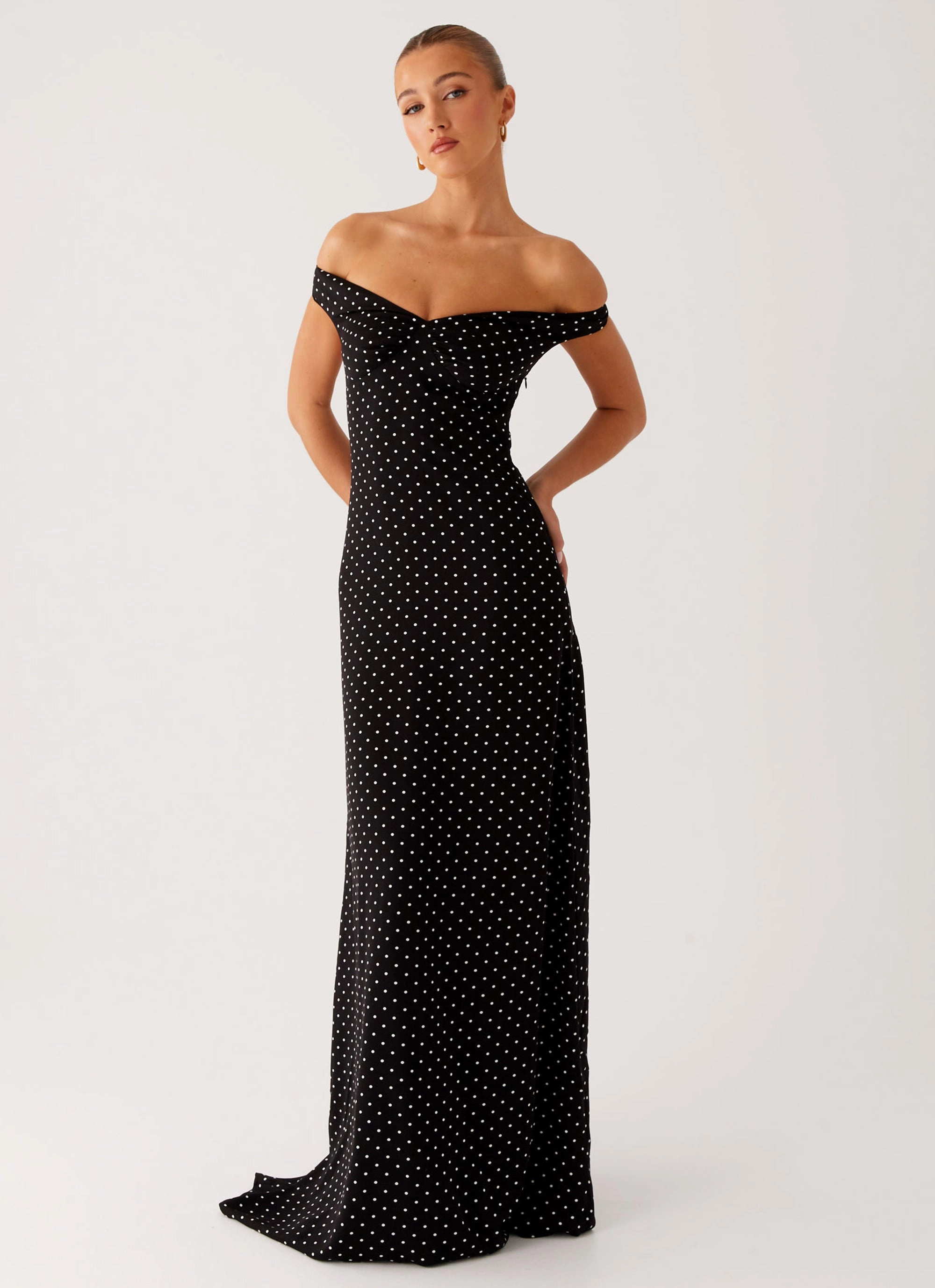 Melany Maxi Dress - Black Polka Dot Casual and Smart Calm Silhouette