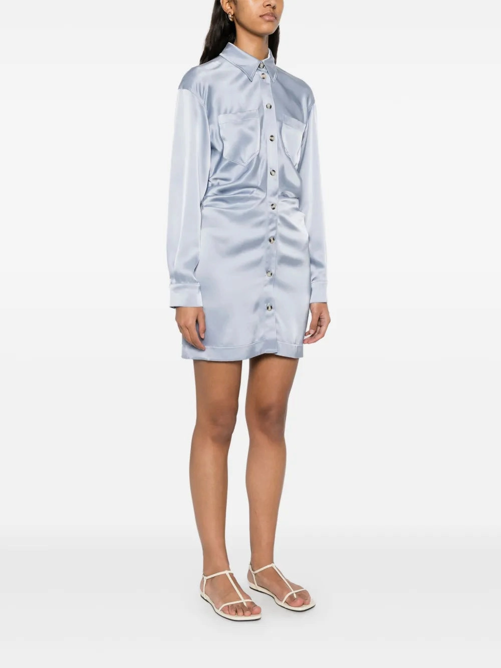 Layered Texture ReinforcedHem Arona Dress in Ice Blue