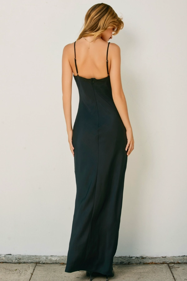 Chic Wear Cool Shape Going Out Satin Maxi Dress - Black